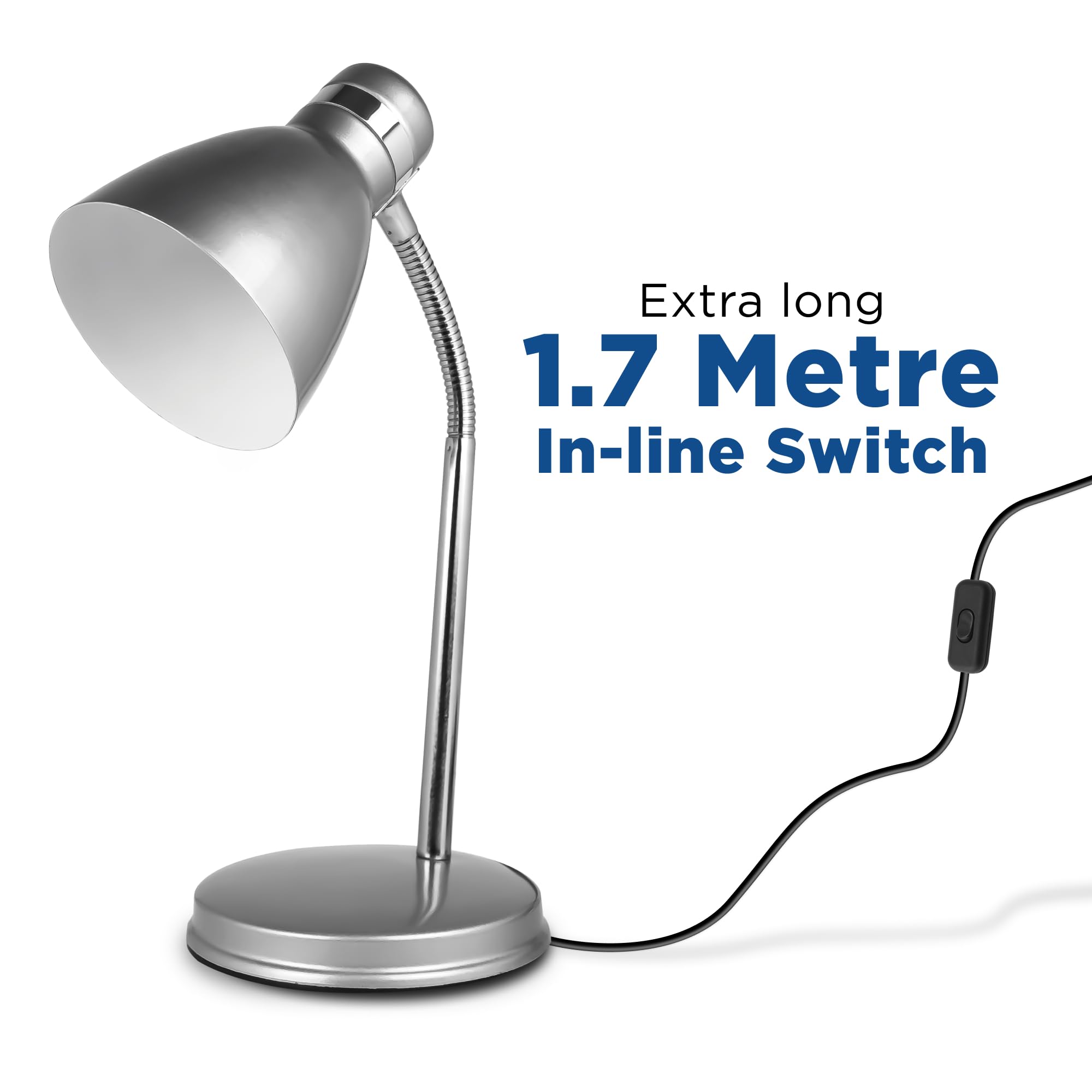 Status Madrid Adjustable Desk Lamp - Flexible LED Study Light with Silver Finish for Office, Bedroom & Home Workspace | SDL2011ESS16 | Perfect for Reading, Working & Nightstand Lighting
