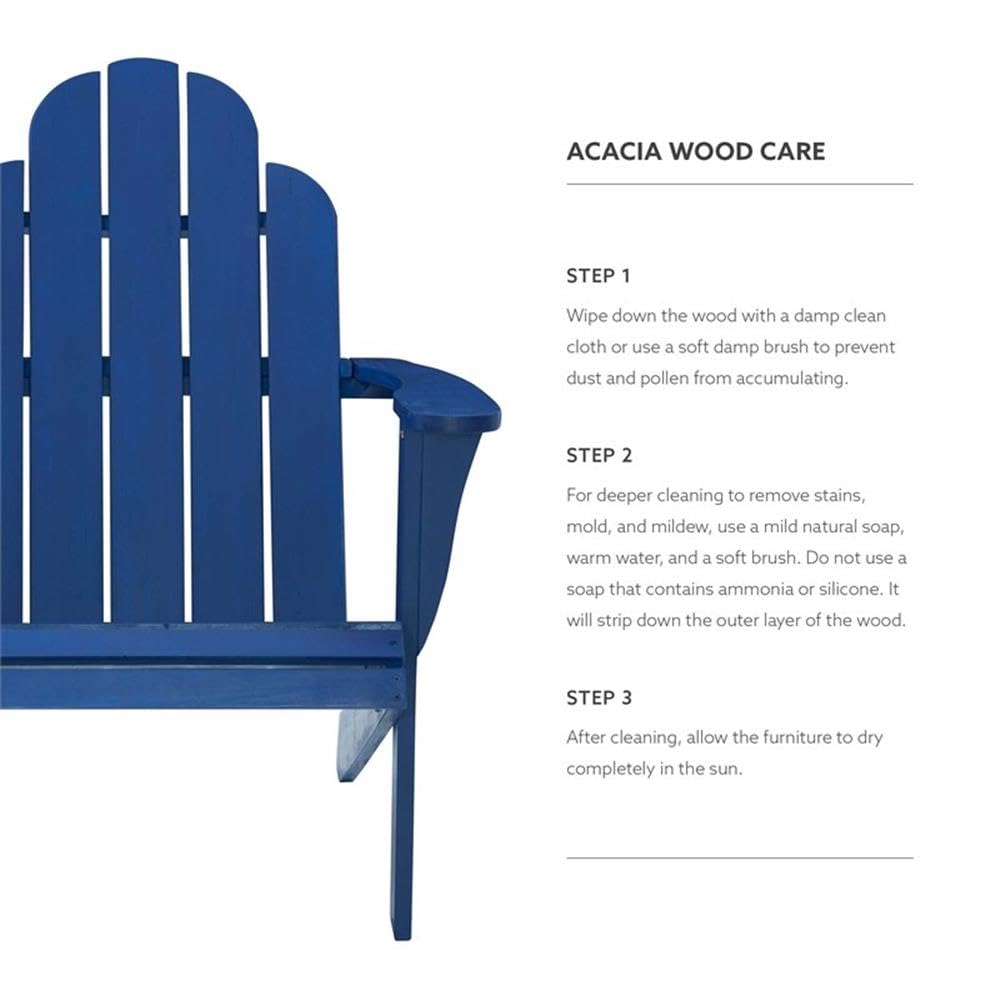 Linon Adirondack Solid Acacia Wood Outdoor Chair - Weather-Resistant Blue Stain Finish for Patio, Garden & Poolside Relaxation