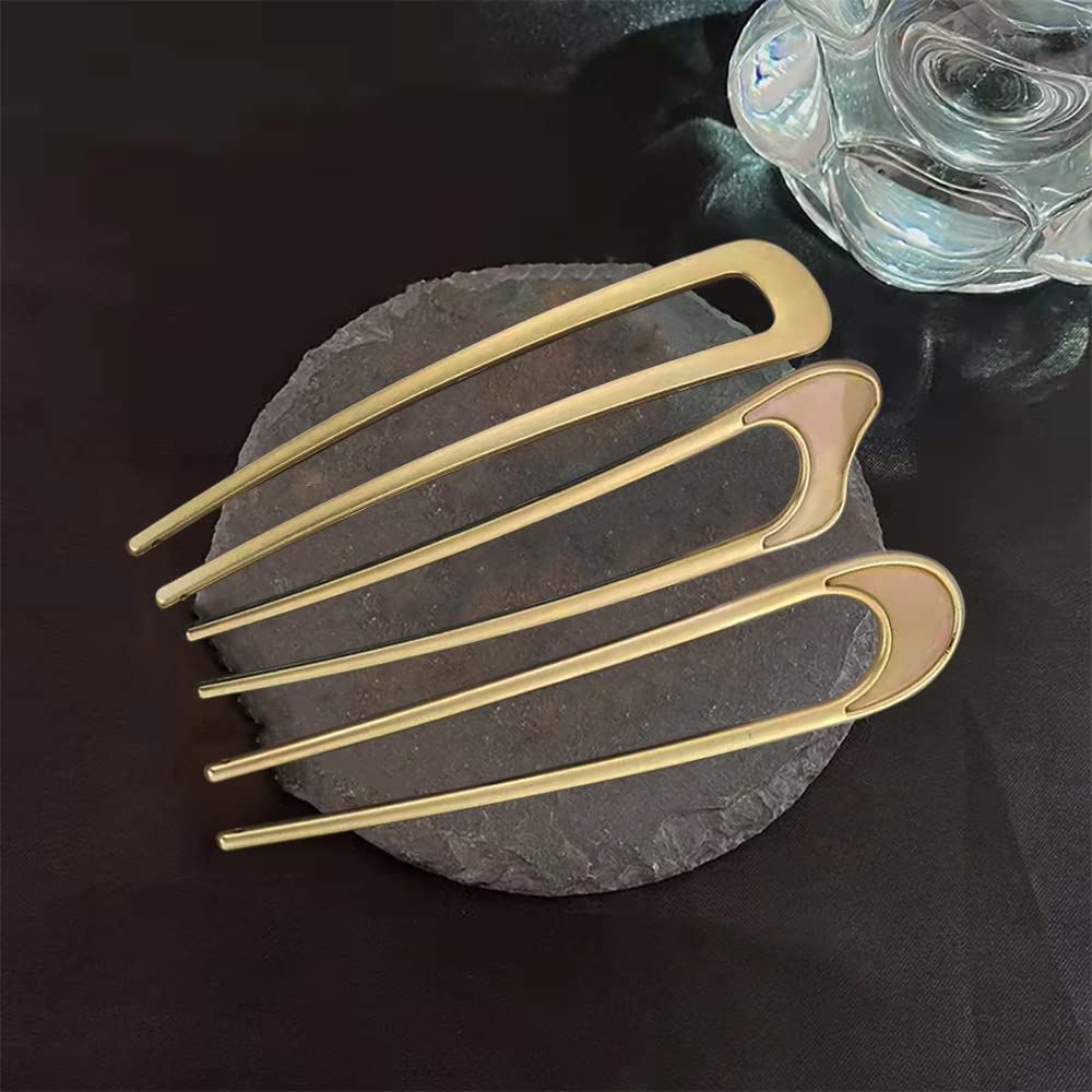 3 Pack Gold U-Shaped Hair Pins for Women - French Bun & Chignon Styling