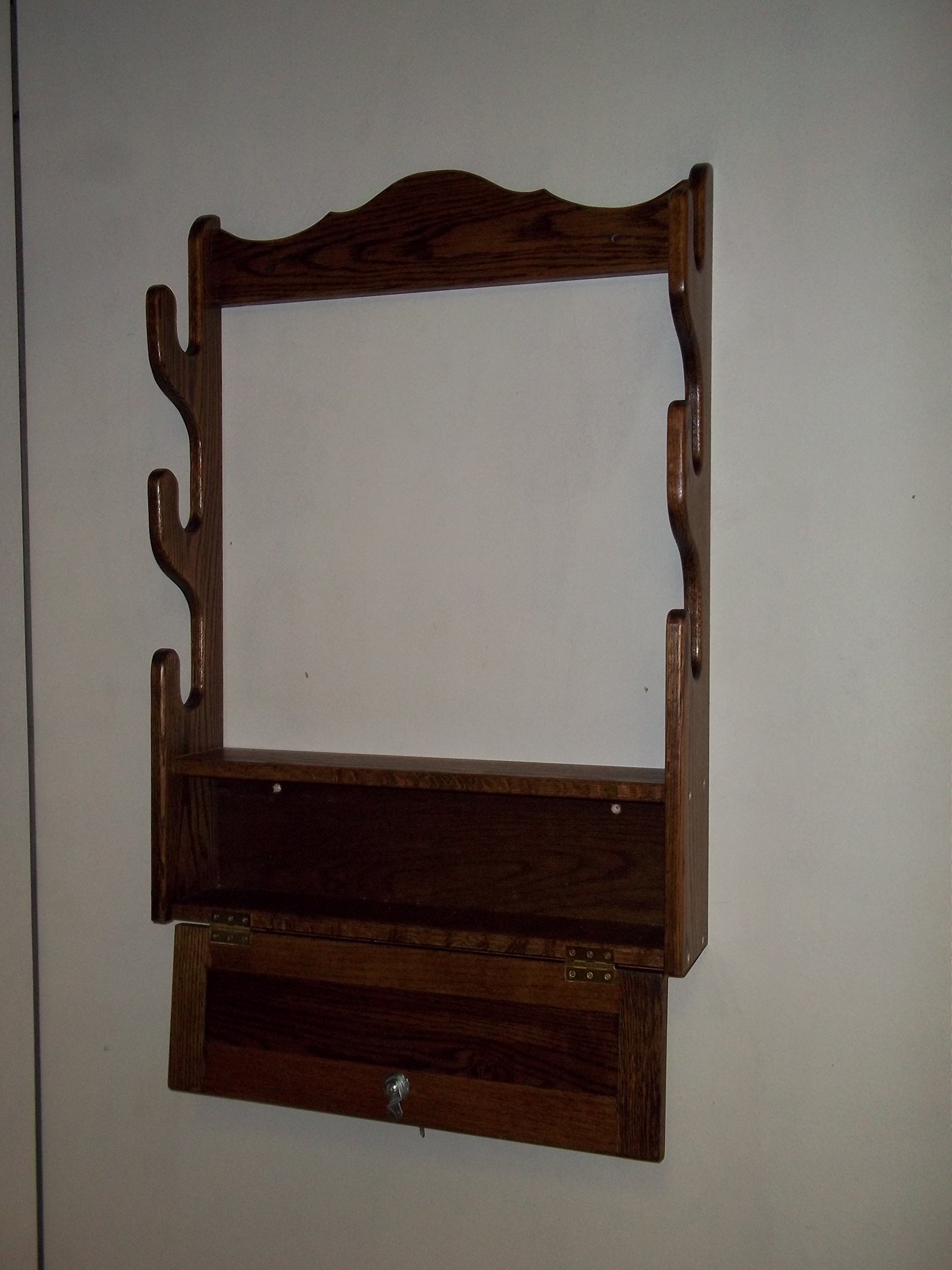 3 Gun Rack with Locking Storage Compartment - Walnut Finish Wall Mounted Rifle Holder for Secure Firearm Storage in Home, Office or Cabin