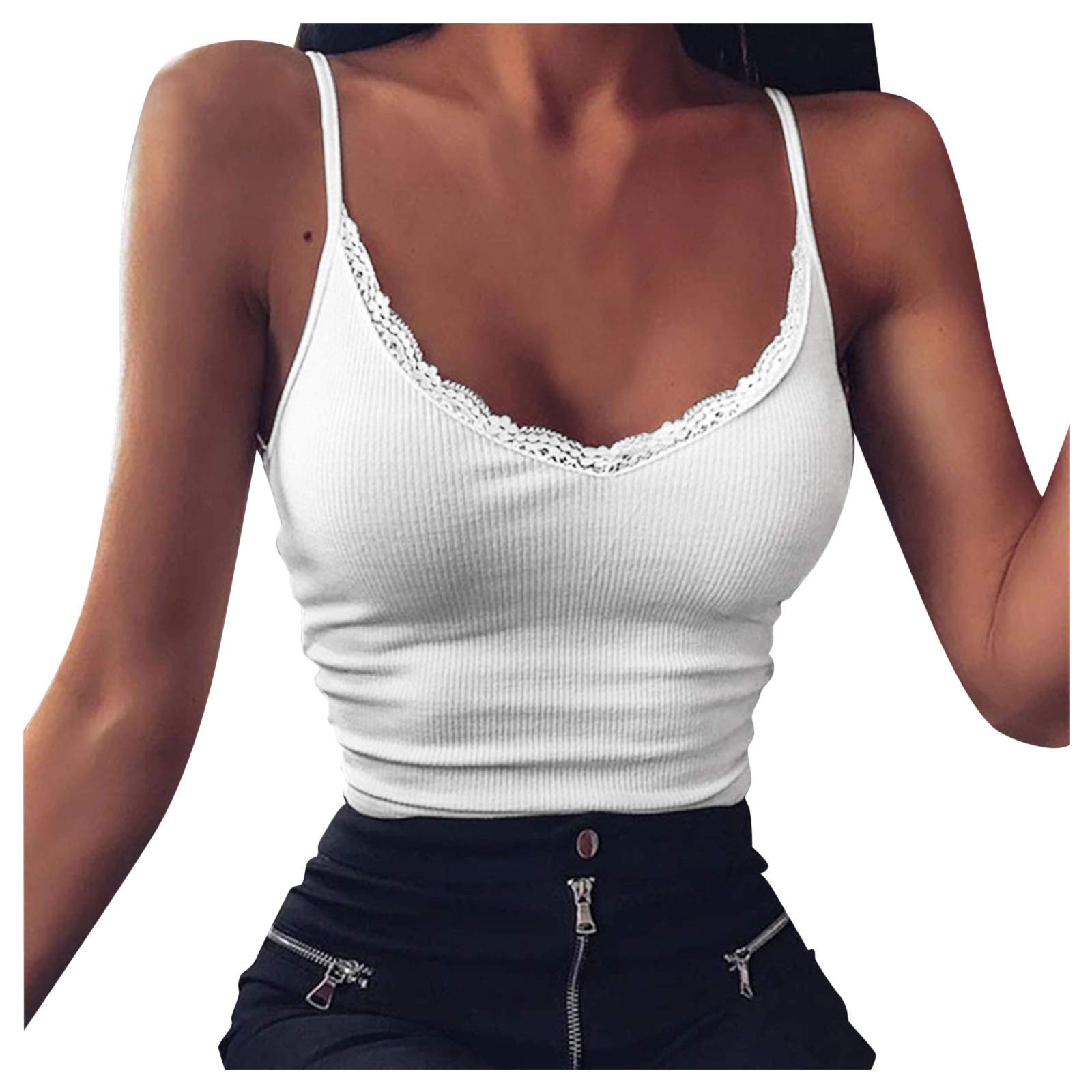 Elegant Kanzd Women's V-Neck Sleeveless Lace Patchwork Blouse - Breathable Summer Tank Top for Casual Wear, Office & Date Night Outfits