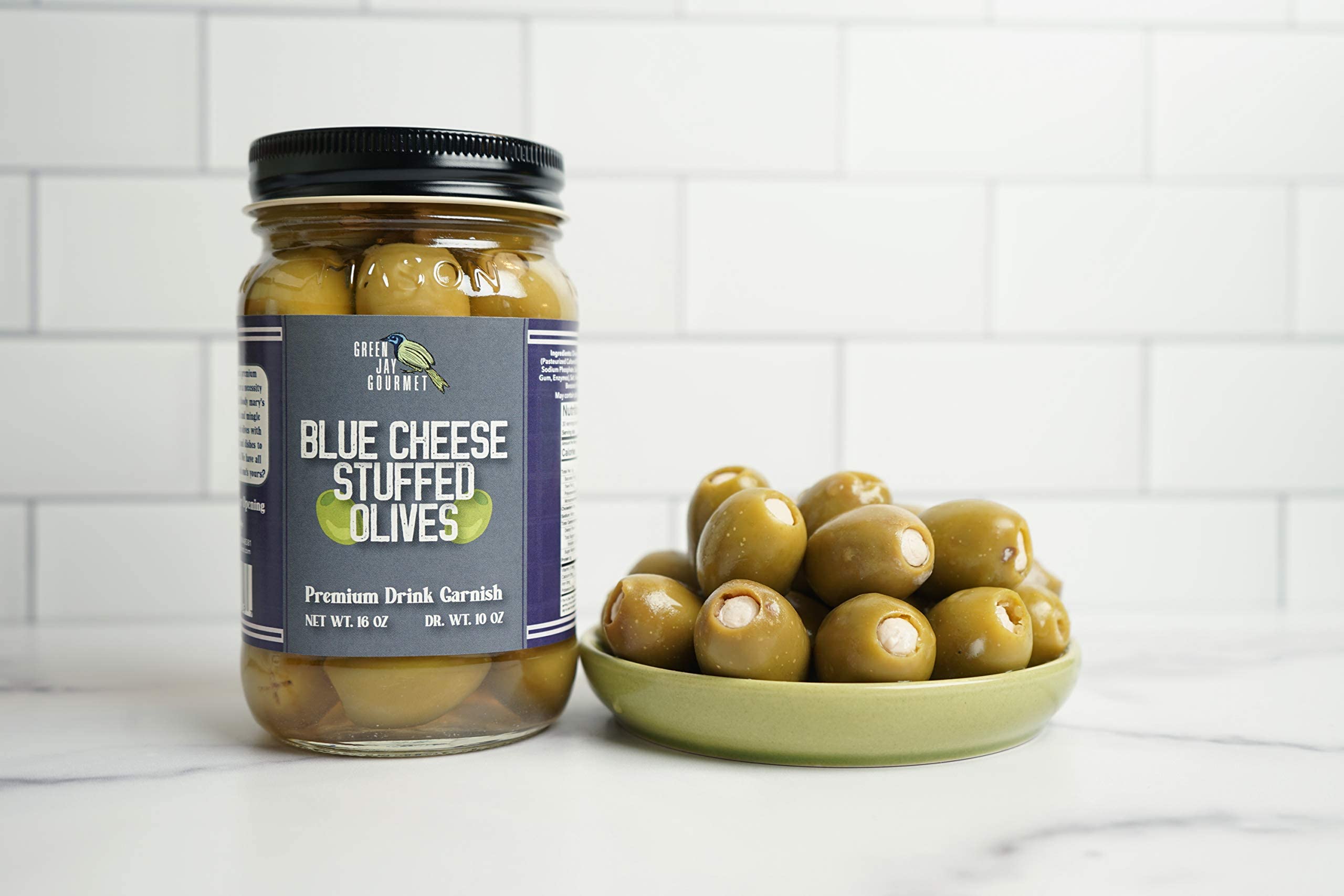 Premium Gourmet Blue Cheese Stuffed Green Olives – All Natural Large Stuffed Olives for Dirty Martinis, Cocktail Garnish & Cheese Boards – 2 x 16oz Jars – Perfect for Parties, Charcuterie & Upscale Entertaining