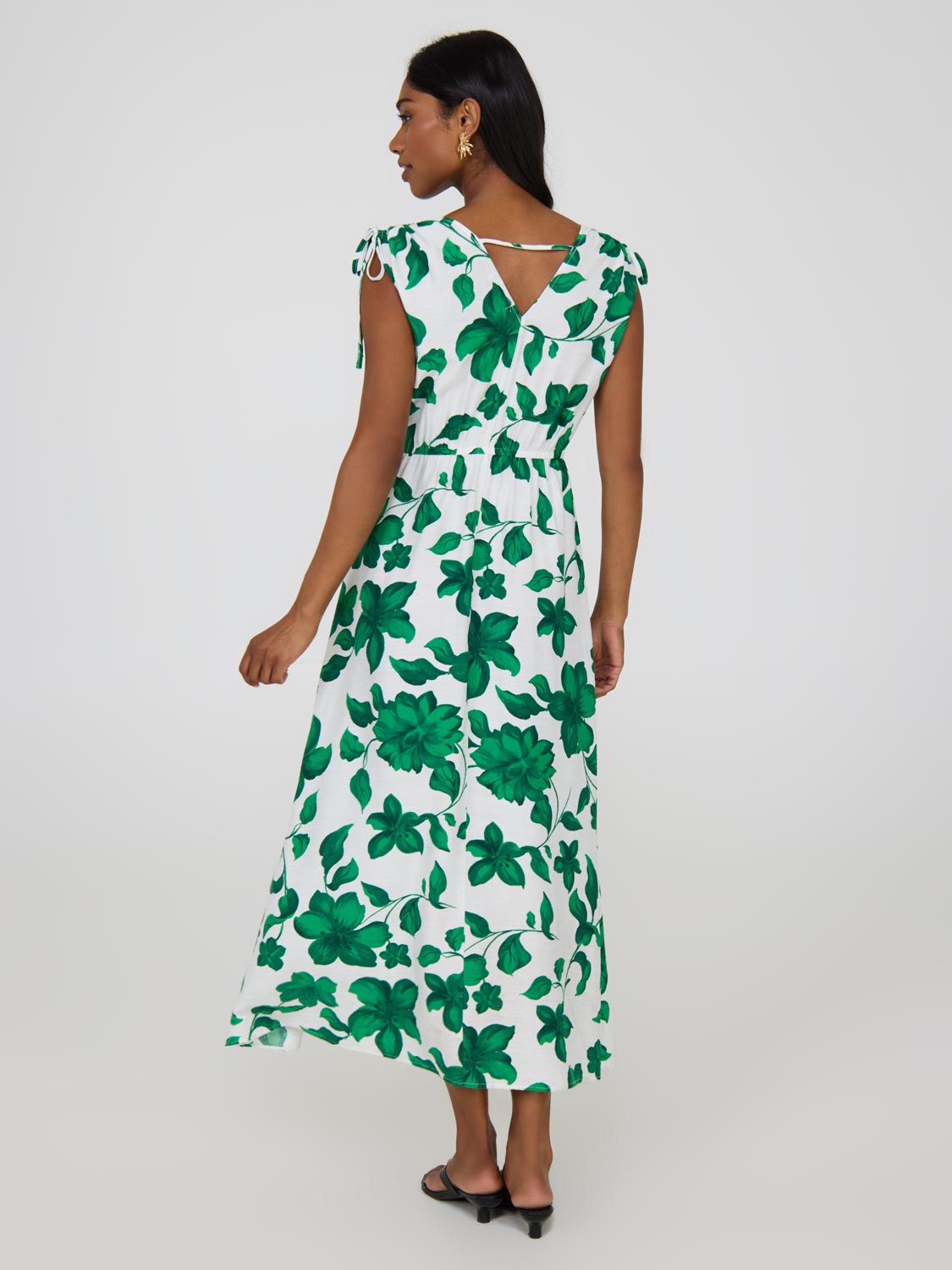 Floral Sleeveless Crossover Midi Dress - Women's Summer Boho Floral Print Dress for Beach, Wedding & Vacation