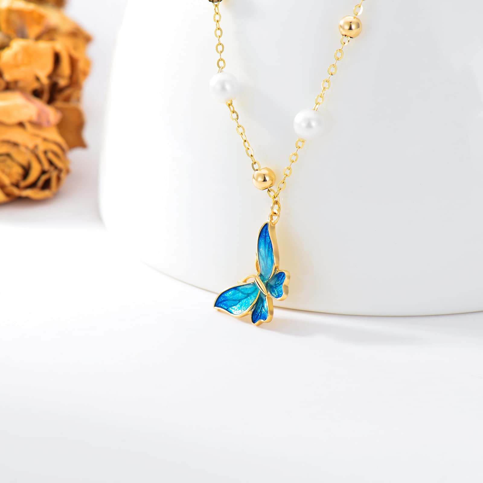 YDD 9K Gold Butterfly Necklace for Women - 4 Elegant Styles, Genuine Gold Butterfly Pendant Necklace - Perfect Mother's Day Gift for Mom, Wife & Her (16+1+1 Inch) - Ideal for Anniversary, Birthday & Special Occasions
