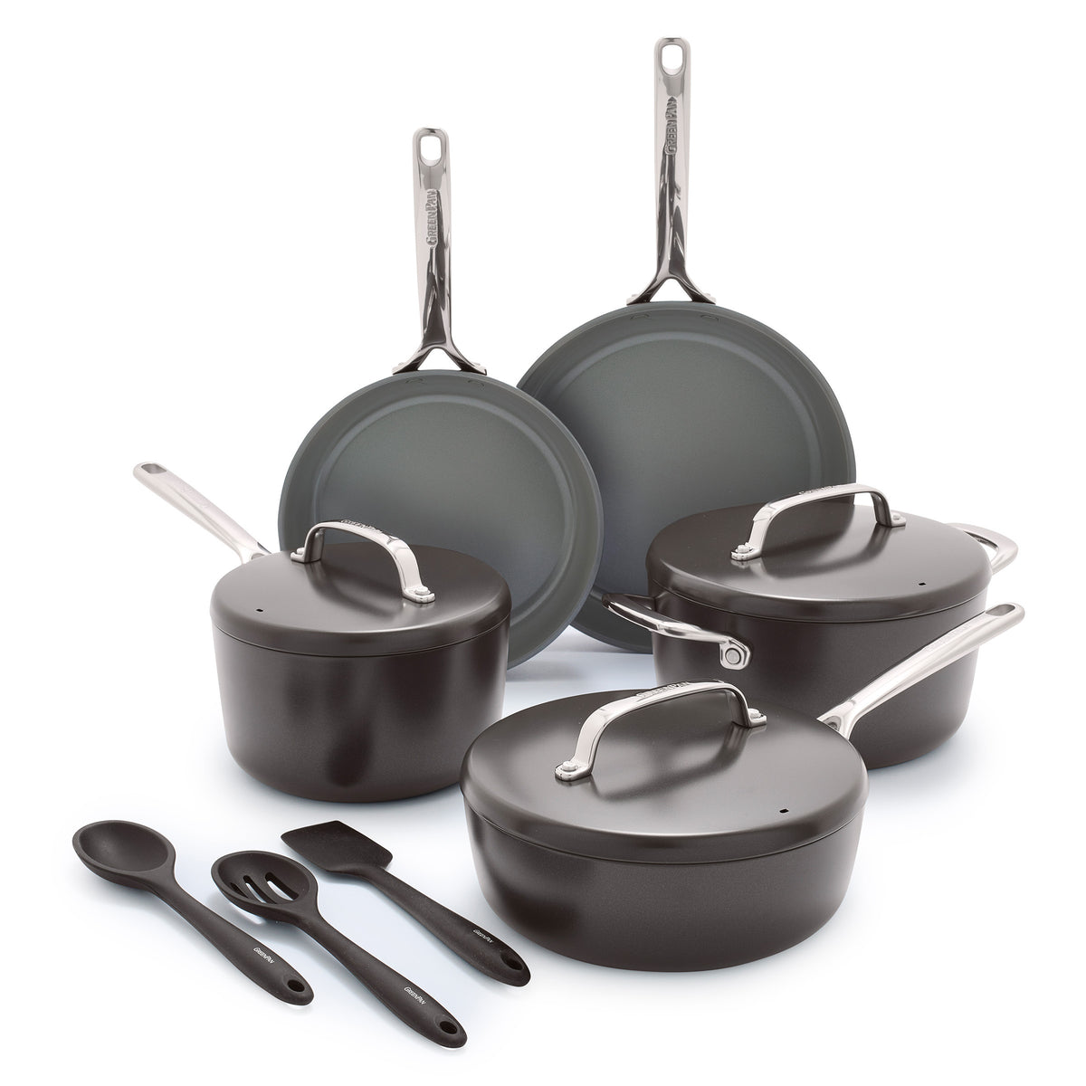 GP5 Colors Ceramic Nonstick 11-Piece Cookware Set with Mirror Handles - Safe PFOA-Free Coating | Perfect for Frying, Boiling & Sauteing | Cocoa Brown Kitchen Essentials for Home Cooking & Entertaining
