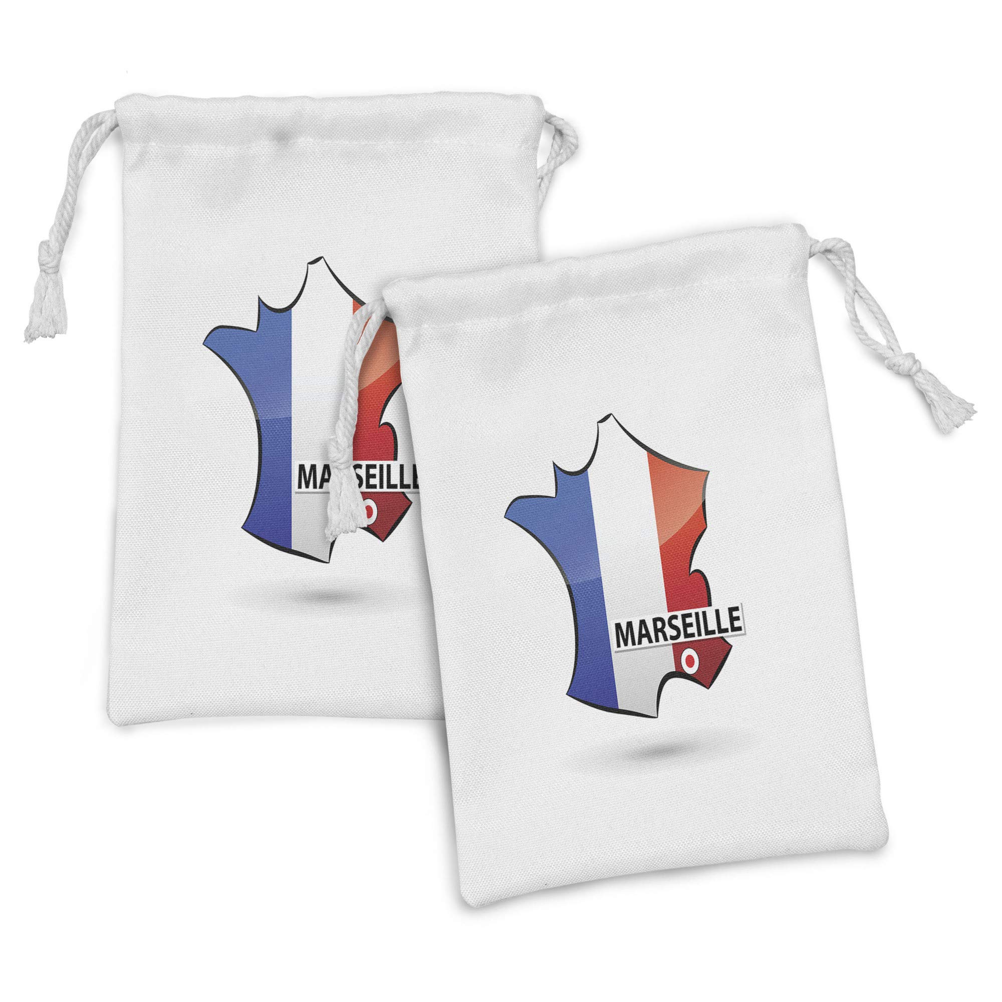 Ambesonne France Fabric Pouch Set of 2 - French Map Design with Marseille Illustration - 9