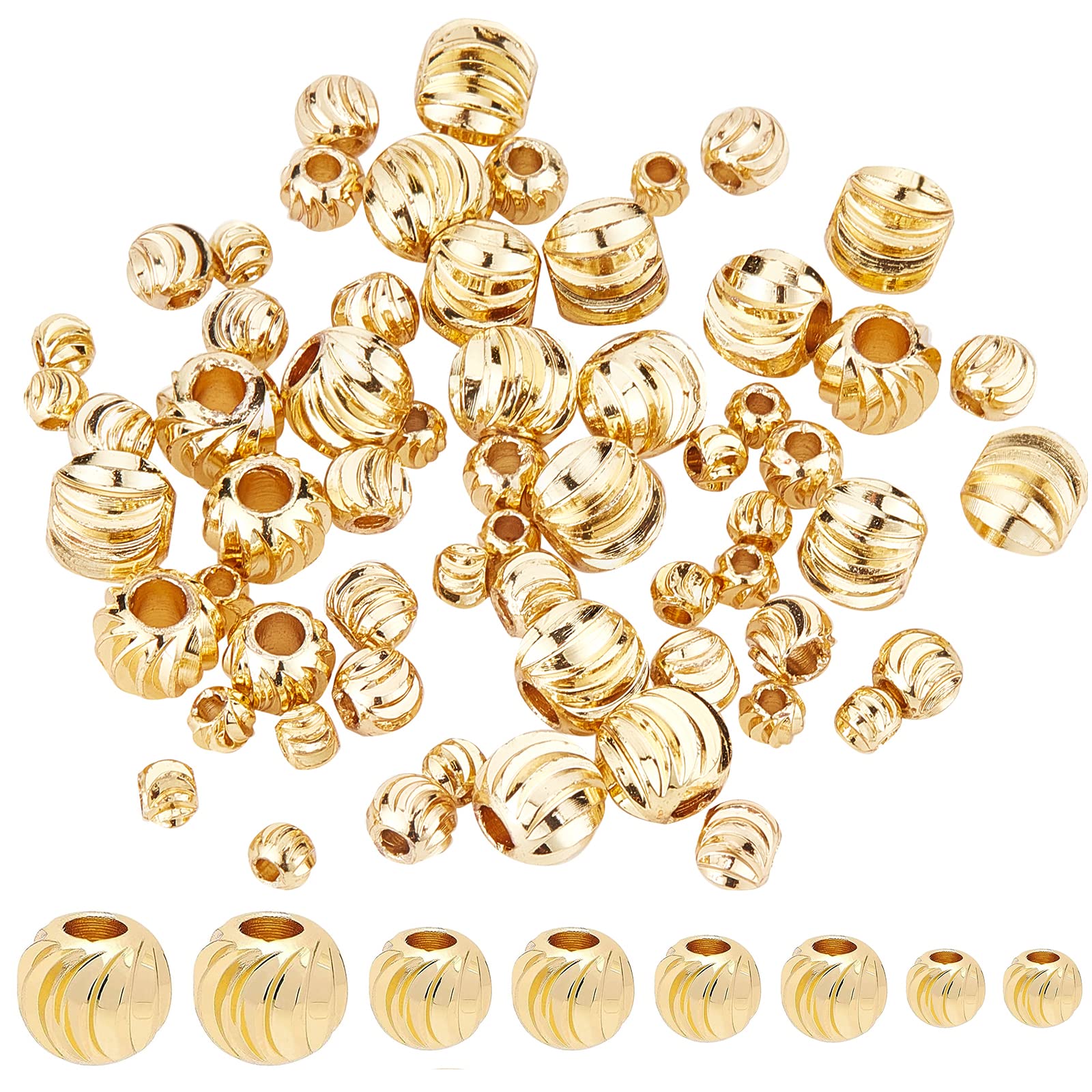 BENECREAT 80pcs 18K Gold Plated Spacer Beads - 4 Sizes Round Metal Beads for DIY Jewelry Making, Necklaces & Bracelets - Perfect for Crafting, Gifts and Fashion Accessories