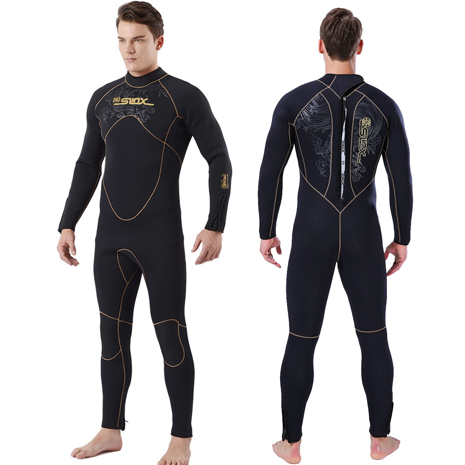 5mm Neoprene Wetsuit with Suede Lining - Full Body Long Sleeve Diving Suit for Men - Warm & Comfortable for Snorkeling, Surfing, Swimming & Water Sports