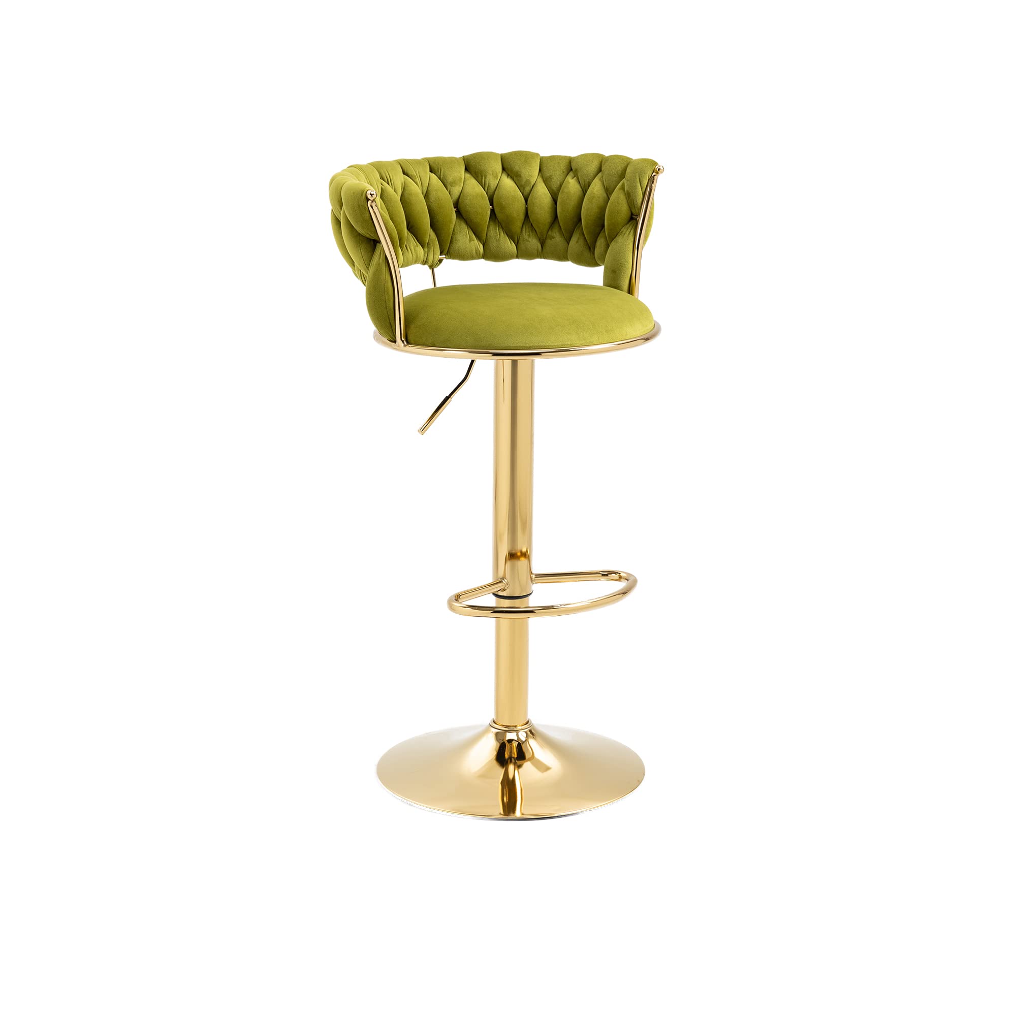 Swivel Bar Stools Set of 2 - Adjustable Height Kitchen Counter Stools with Footrest - Velvet Upholstered Dining Chairs for Kitchen Island, Breakfast Bar & Restaurant (Modern Style, Green)