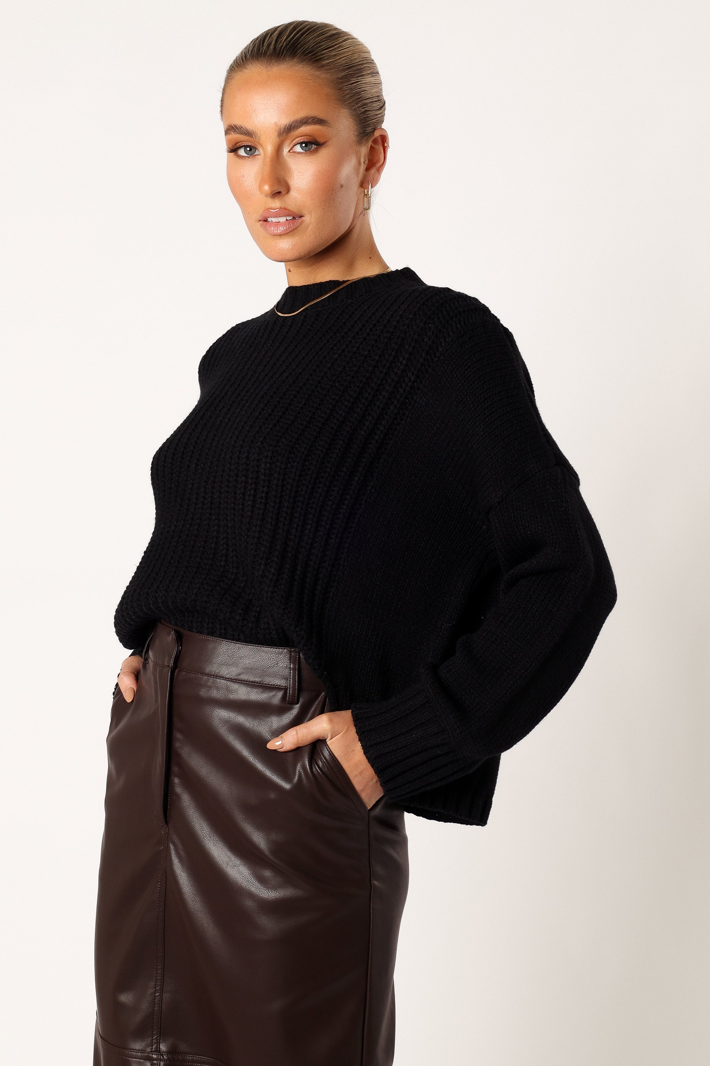 Arlette Textured Knit Sweater for Women - Soft Winter Pullover, Cozy Casual Black Sweater | Perfect for Office, Date Night & Fall/Winter Outfits
