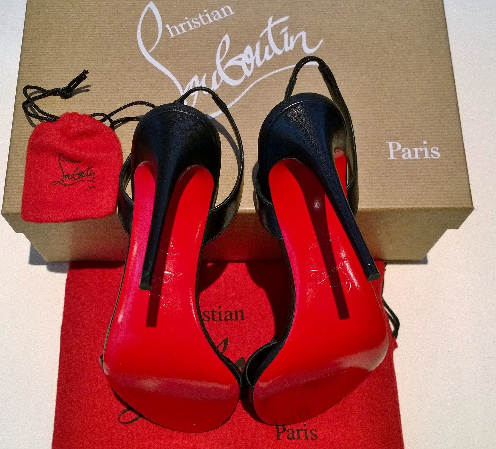Christian Louboutin O Marylin 100 Black Leather Slingback Sandals - Women's Luxury High Heels (New in Box) - Perfect for Evening Parties, Weddings & Special Occasions