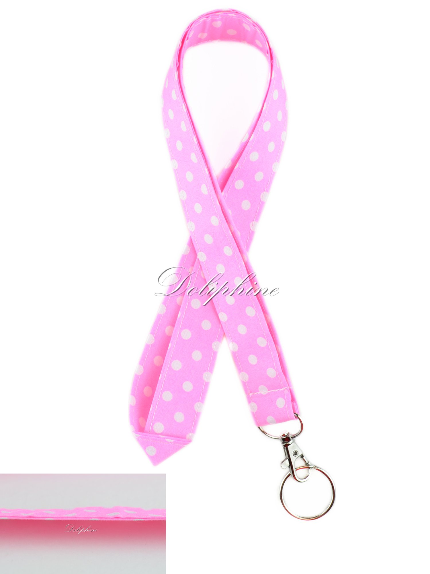 Double Layer Classic Fabric Neck Lanyard with Keychain for Keys, ID Badge & Cell Phone Holder - Polka Dot Hot Pink - Perfect for Work, School, Events & Everyday Use