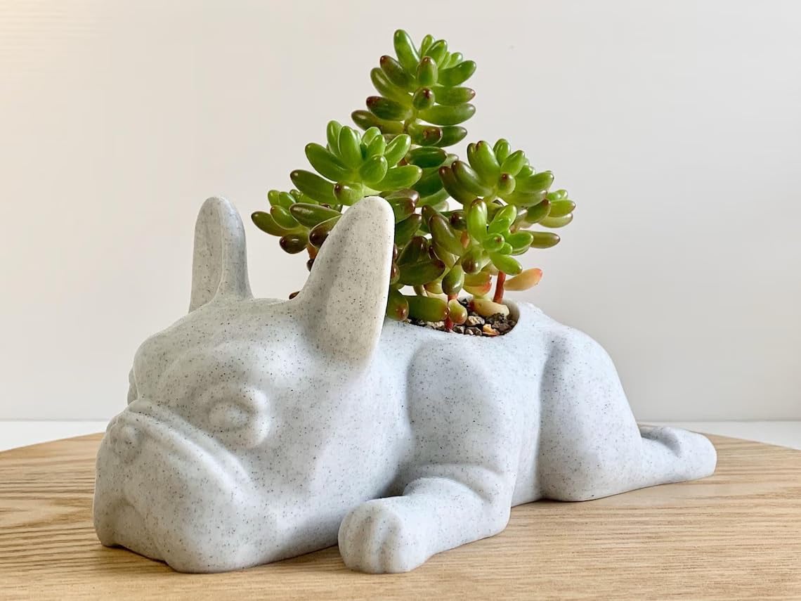 French Bulldog Planter - Cute Doggy Planter for Succulents, Bar & Table Decor, Unique Gift for Dog & Plant Lovers (Marble Design) - Perfect for Home, Office & Garden Decor