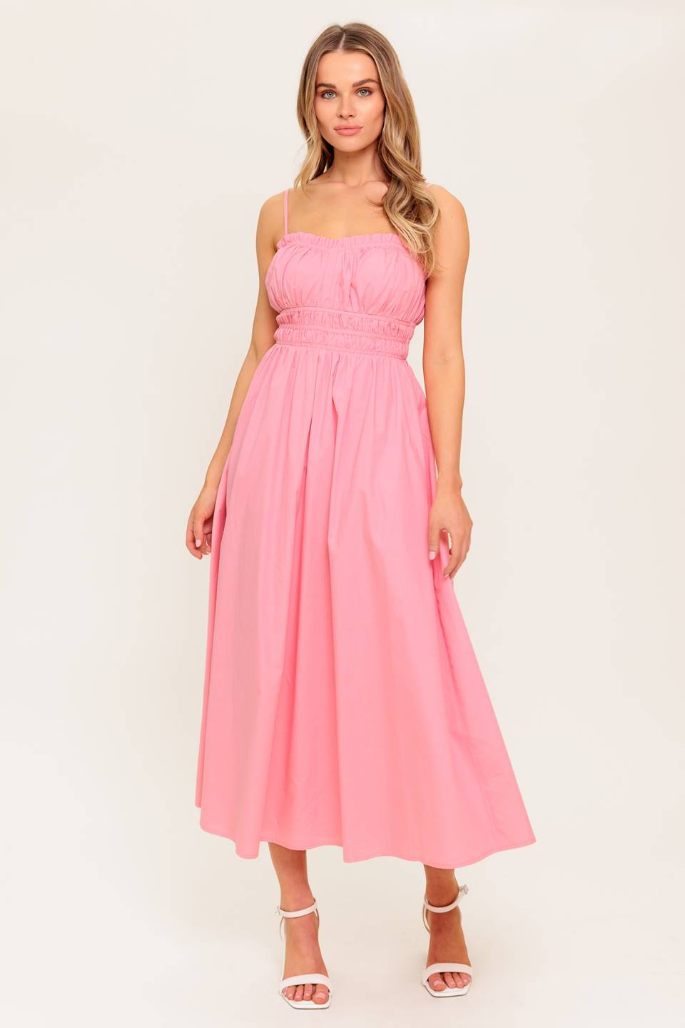 Heartland Sunset Midi Dress in Pink - Flowy Summer Dress for Beach, Vacation & Casual Outings