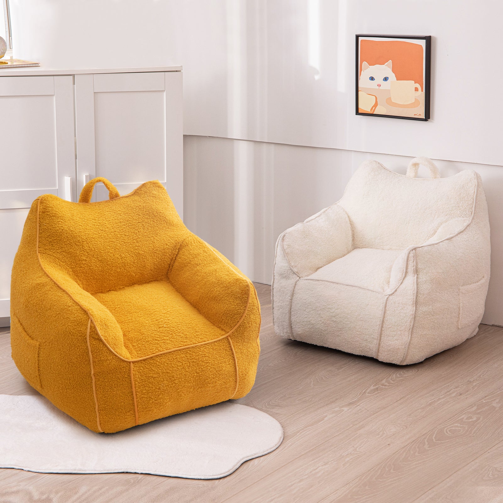 MAXYOYO Kids Sherpa Bean Bag Chair & Couch - Soft Plush Comfort with Decorative Edges for Children's Room, Nursery, Playroom (Lemon Yellow) - Perfect for Reading, Gaming & Relaxing