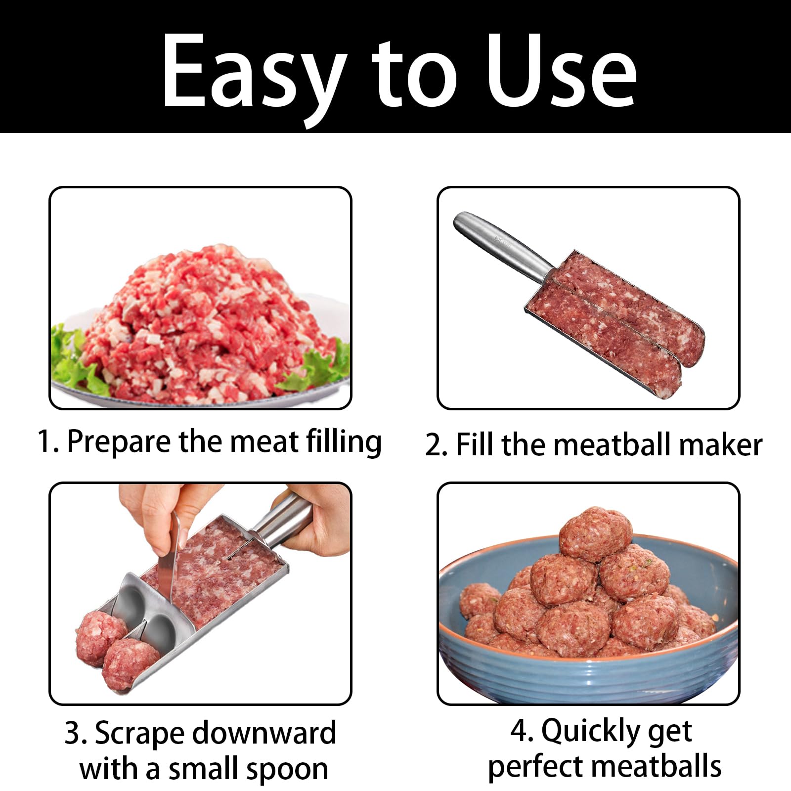 Premium Stainless Steel Meatball Maker Tool - Non-Stick Meat Ball Scoop with Cutting Spoon | Perfect for Homemade Italian Meatballs, Swedish Köttbullar & Asian Dumplings | Ideal for Home Cooking, Restaurants & Meal Prep