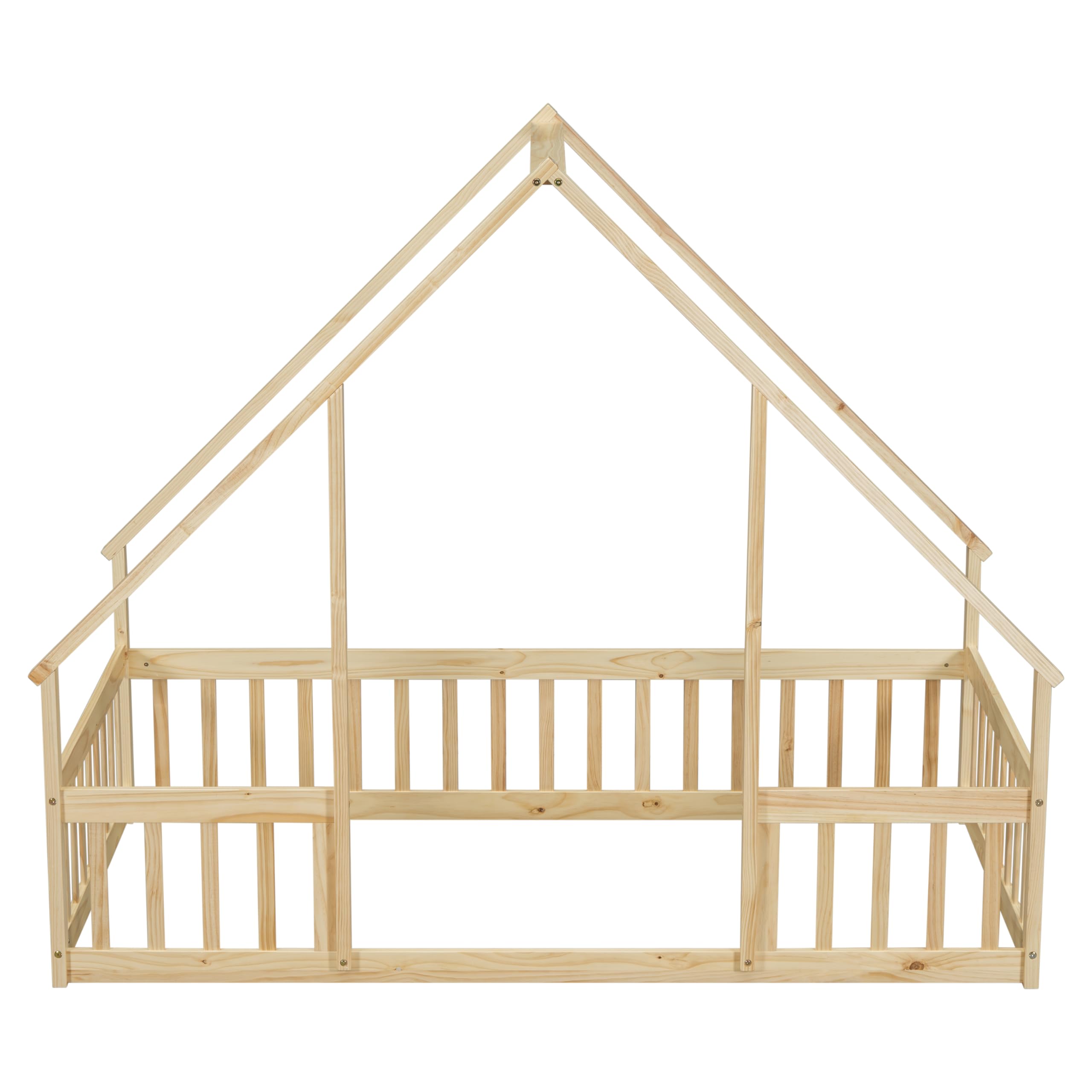 Bellemave Twin Size Wooden House Floor Bed Frame for Kids - Montessori Style with Safety Fence & Playhouse Design - Perfect for Boys & Girls Bedroom, Playroom or Montessori Classroom