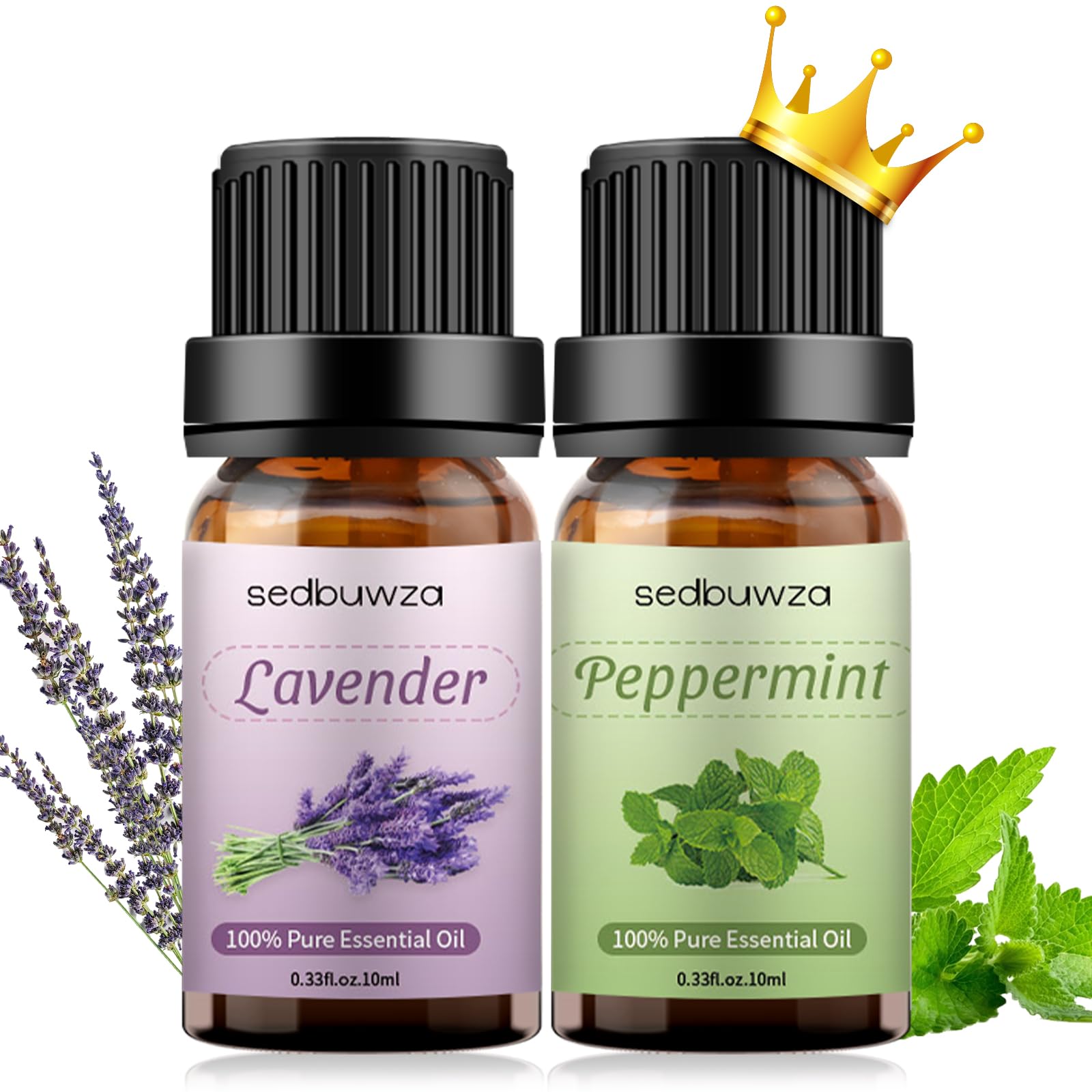 Premium Lavender & Peppermint Essential Oil Set - 100% Pure Aromatherapy Oils for Diffusers, Massage, Candle Making, Soap (2x10ml) - Relaxation & Stress Relief at Home, Spa & Office