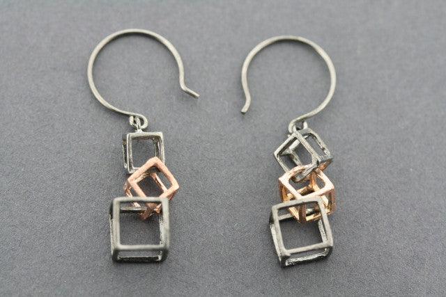 3 Pack Rose Gold Plated & Oxidized Cube Earrings for Women - Trendy Geometric Studs for Everyday Wear & Gift Giving