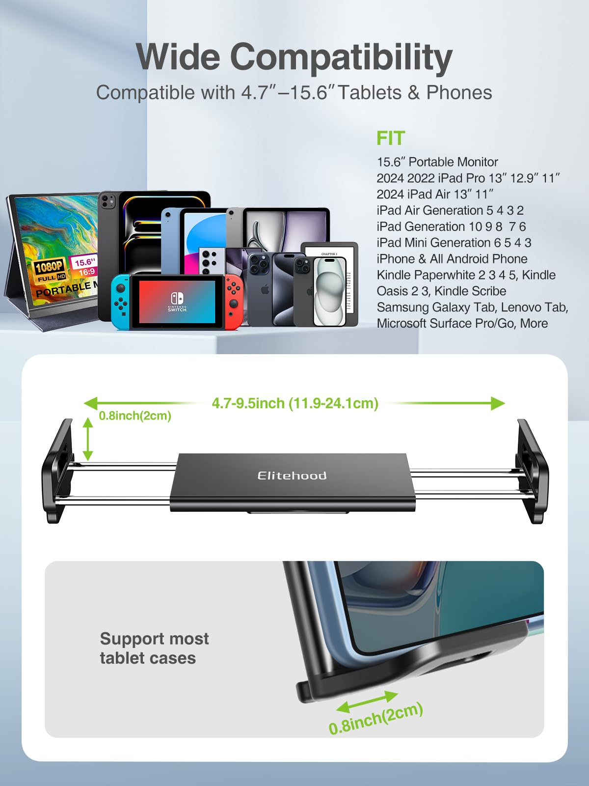 Elitehood Heavy Duty Aluminum iPad Tripod Stand - Adjustable 72