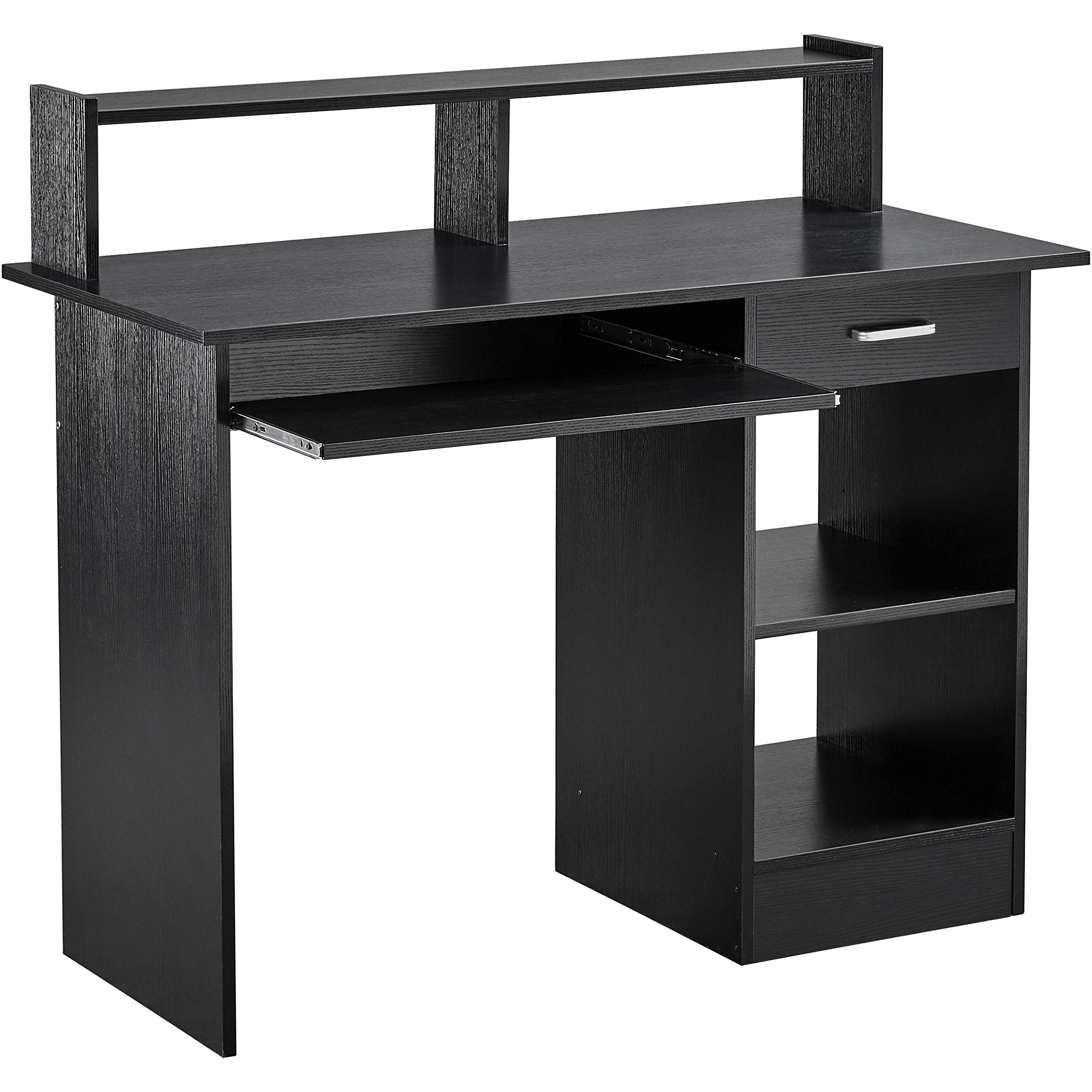 Yaheetech Black Computer Desk with Keyboard Tray - Sturdy Home Office Desk with Storage Shelves, Study Writing Table for PC & Laptop - Perfect for Small Spaces, Gaming Setup & Remote Work