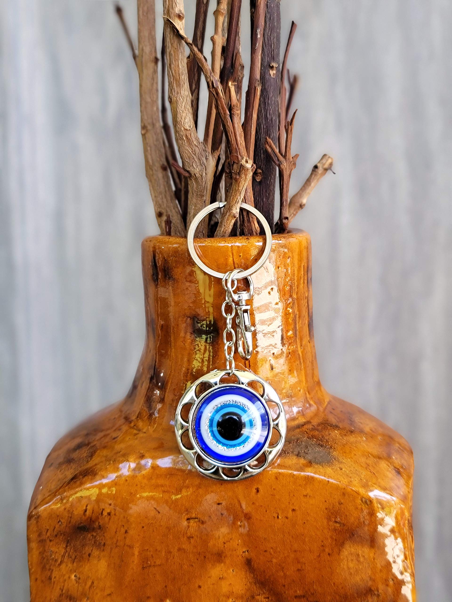 LUCKBOOSTIUM Evil Eye Charm Flower Clasp - Blue, White, Black Protection Amulet for Good Luck & Blessings - 1.5