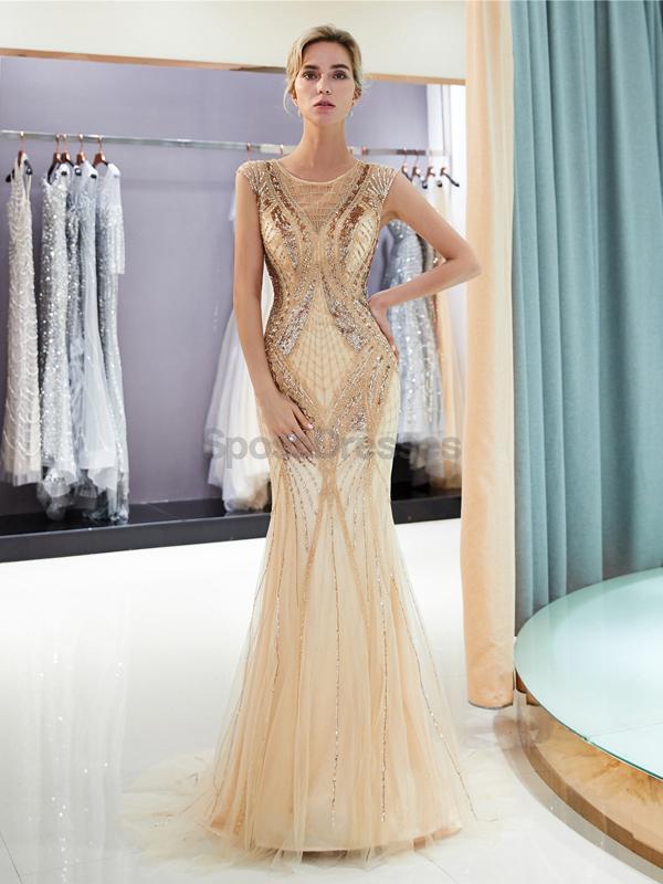 Elegant Gold Rhinestone Beaded Mermaid Prom Dress for Evening Party & Formal Events - Perfect for Homecoming, Prom Night, and Special Occasions