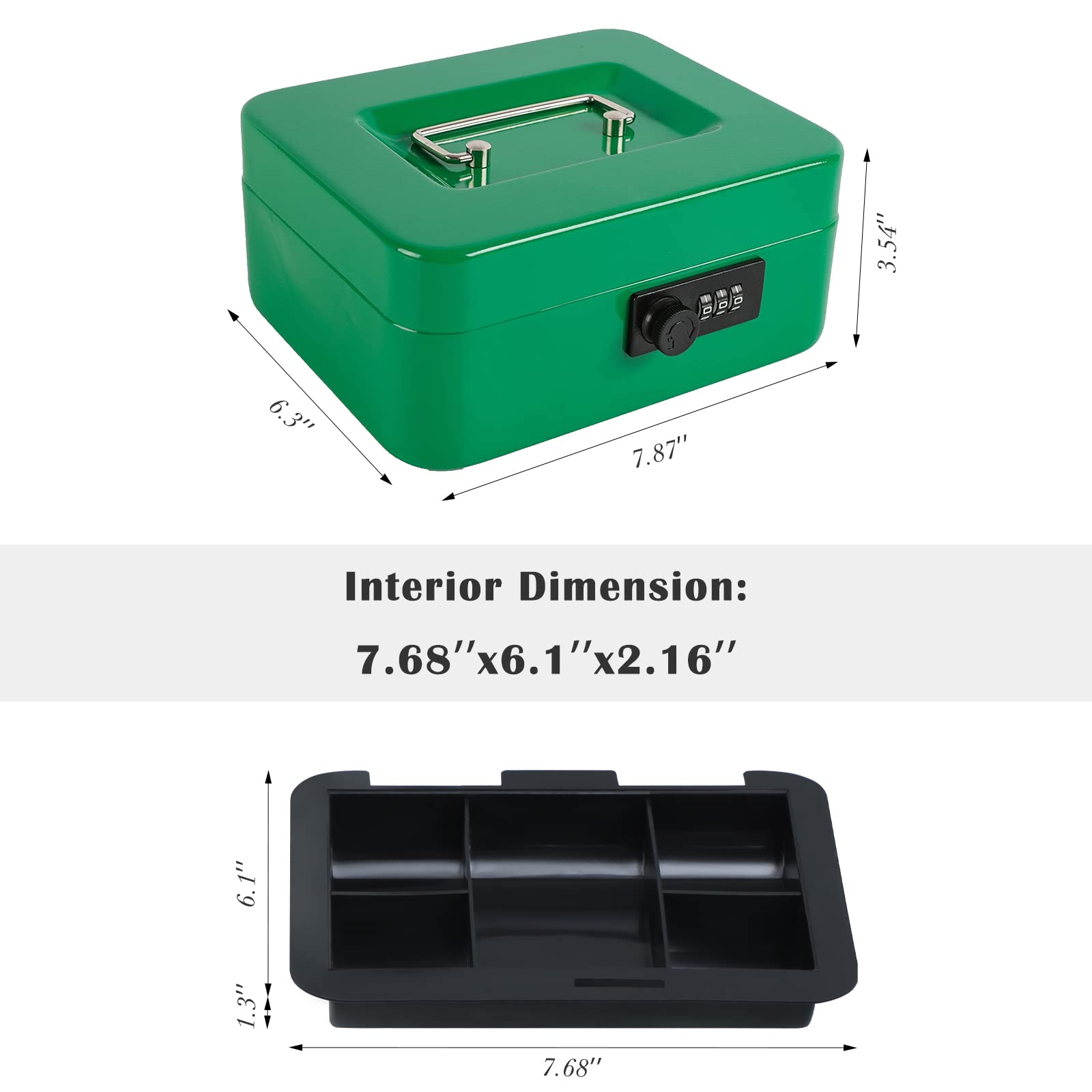 XYDLED Combination Lock Cash Box with Removable Money Tray - Medium 7.87