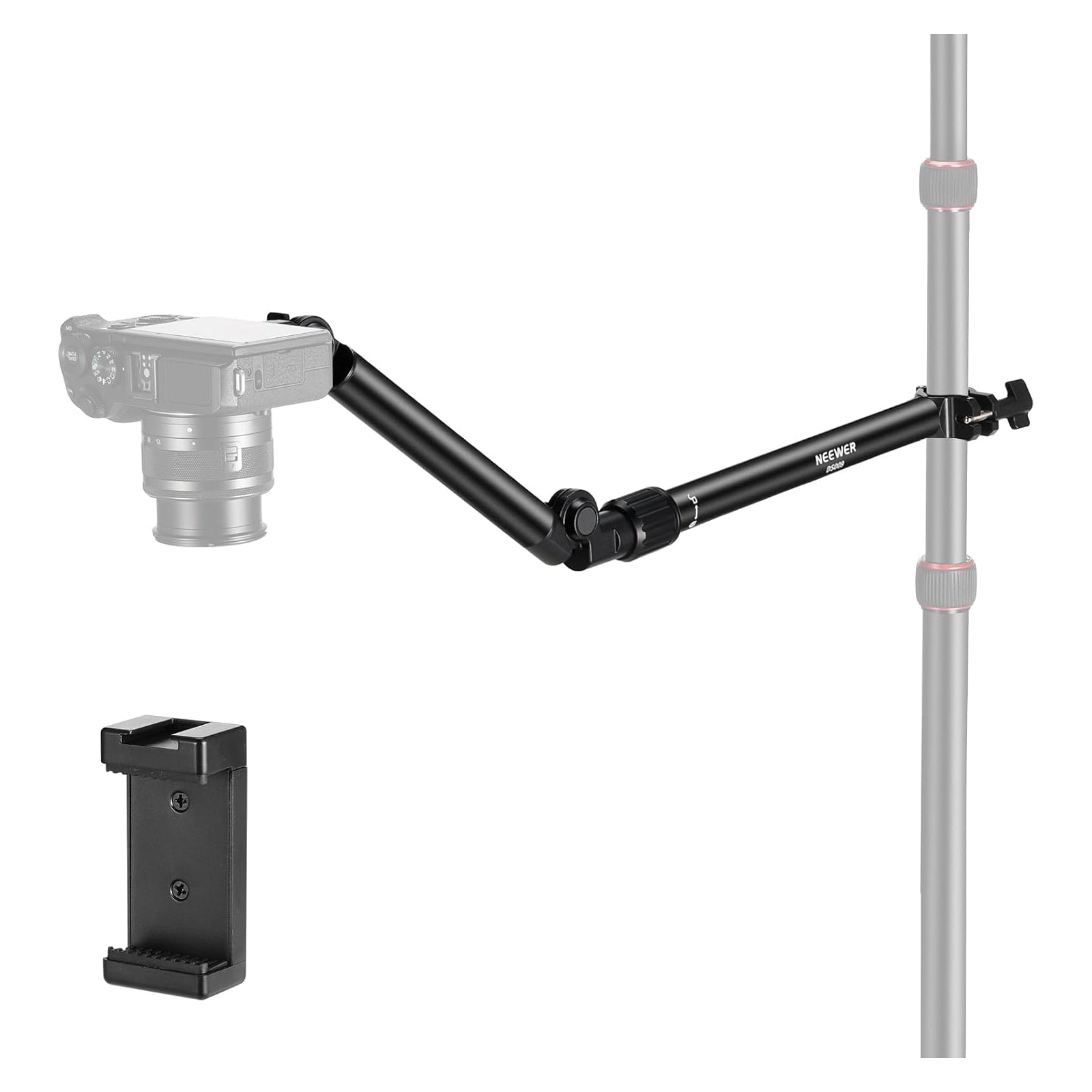 NEEWER DS009 Overhead Camera Mount Arm with Phone Clip - Adjustable Desk Clamp for DSLR, Smartphone, Webcam - Perfect for YouTube, TikTok, Live Streaming & Video Conferencing