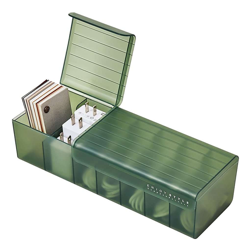 Durable Multi-Compartment Cable Storage Box with Lid - Large Capacity Waterproof Desktop Organizer for Phone Chargers & Office Supplies (Green, One Size) | Perfect for Home Office, Workstation & Travel Organization