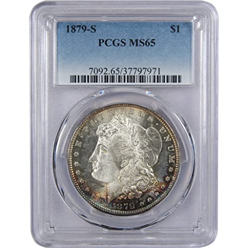 1879 S Morgan Silver Dollar $1 Coin - MS 65 PCGS Certified, 90% Silver, Uncirculated Condition with Natural Toning - Perfect for Coin Collectors, Investment & Historical Display