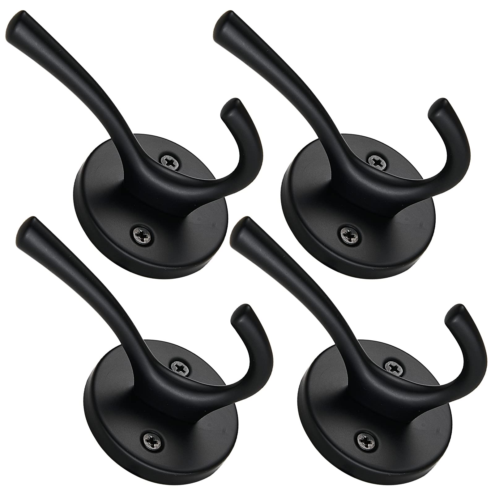 Premium Black Wall Coat Hooks - Heavy Duty All-Metal Hanging Hooks for Hats, Backpacks, Towels, Robes & Clothes - Bathroom, Living Room, Bedroom, Mudroom & Hotel Use (4 Pack) - Ideal for Home Organization & Space Saving