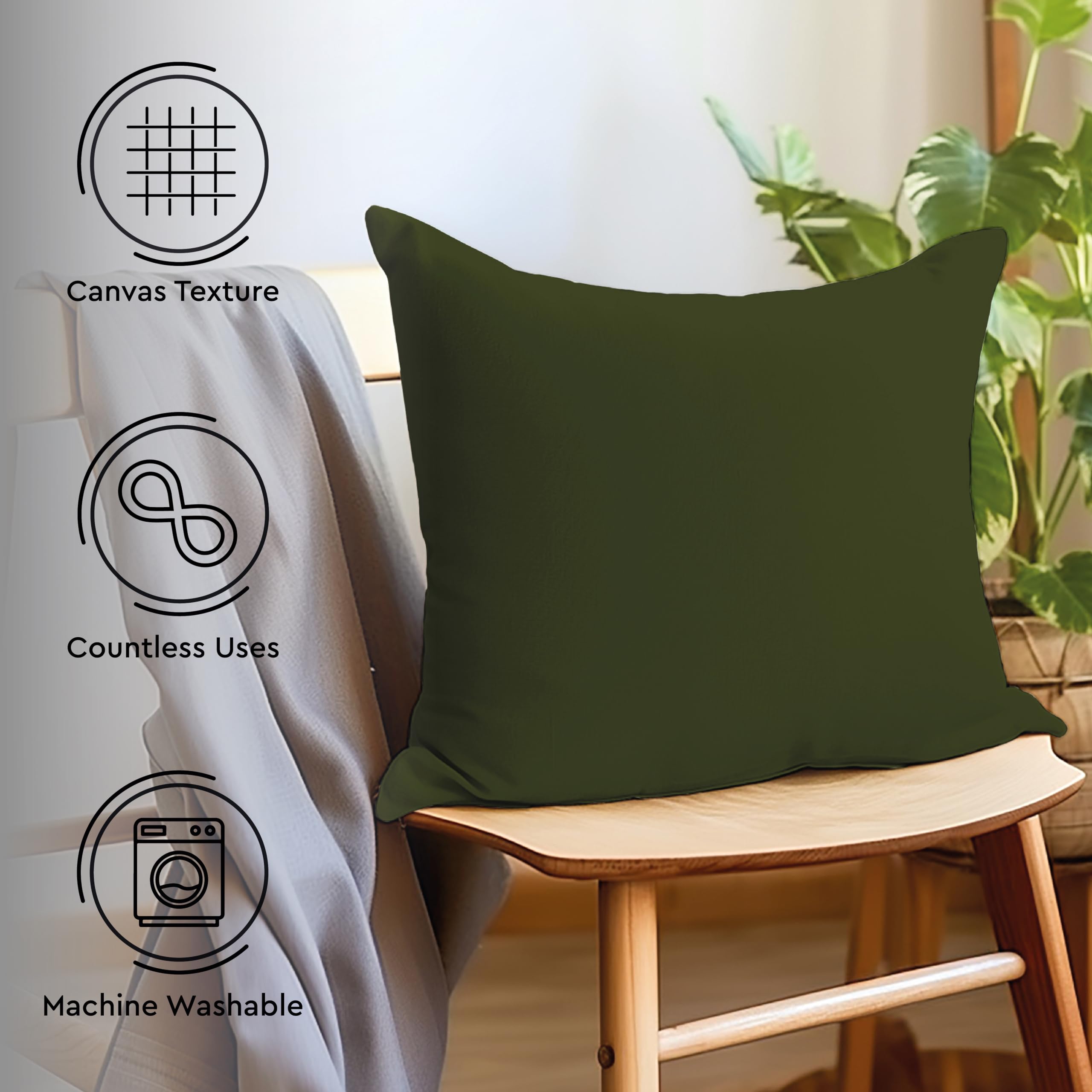 Encasa XO Throw Pillow Covers 16x16 Inches Set of 2 - Soft Cotton Decorative Cushion Covers with Hidden Zipper Closure for Sofa, Bed, Living Room - Leaf Green Home Decor Accent Pillows for Modern Interior Design
