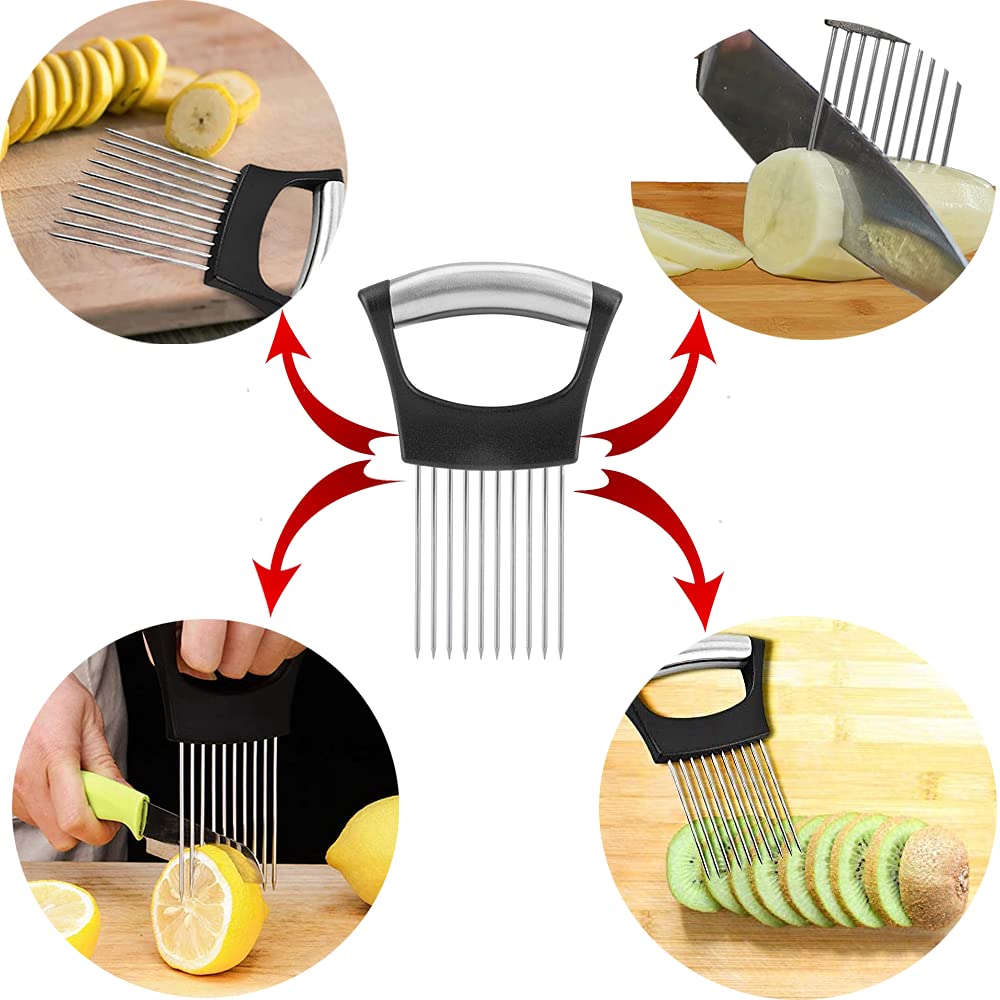 Stainless Steel Onion & Tomato Slicer - Food Chopper & Vegetable Holder - Kitchen Cutting Gadget for Easy Meal Prep & Cooking Accessories - Perfect for Salads, Sandwiches, and Home Cooking