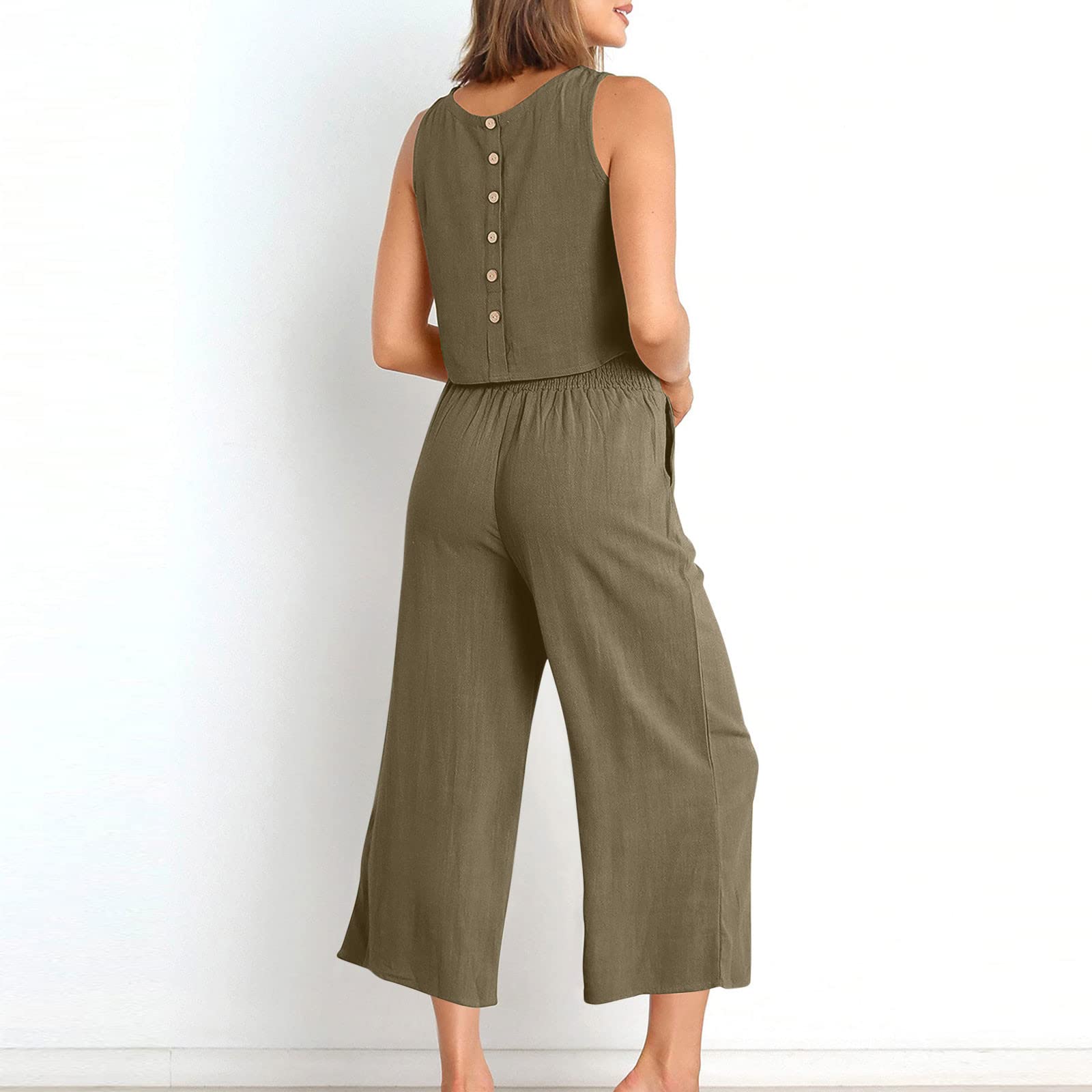 Women's Wide Leg Lounge Pajama Set - 100% Cotton Button Down 2-Piece Oversized Pants & Top - Soft Linen Comfort Outfit for Home, Travel & Casual Wear - Breathable Lounge Wear for Women