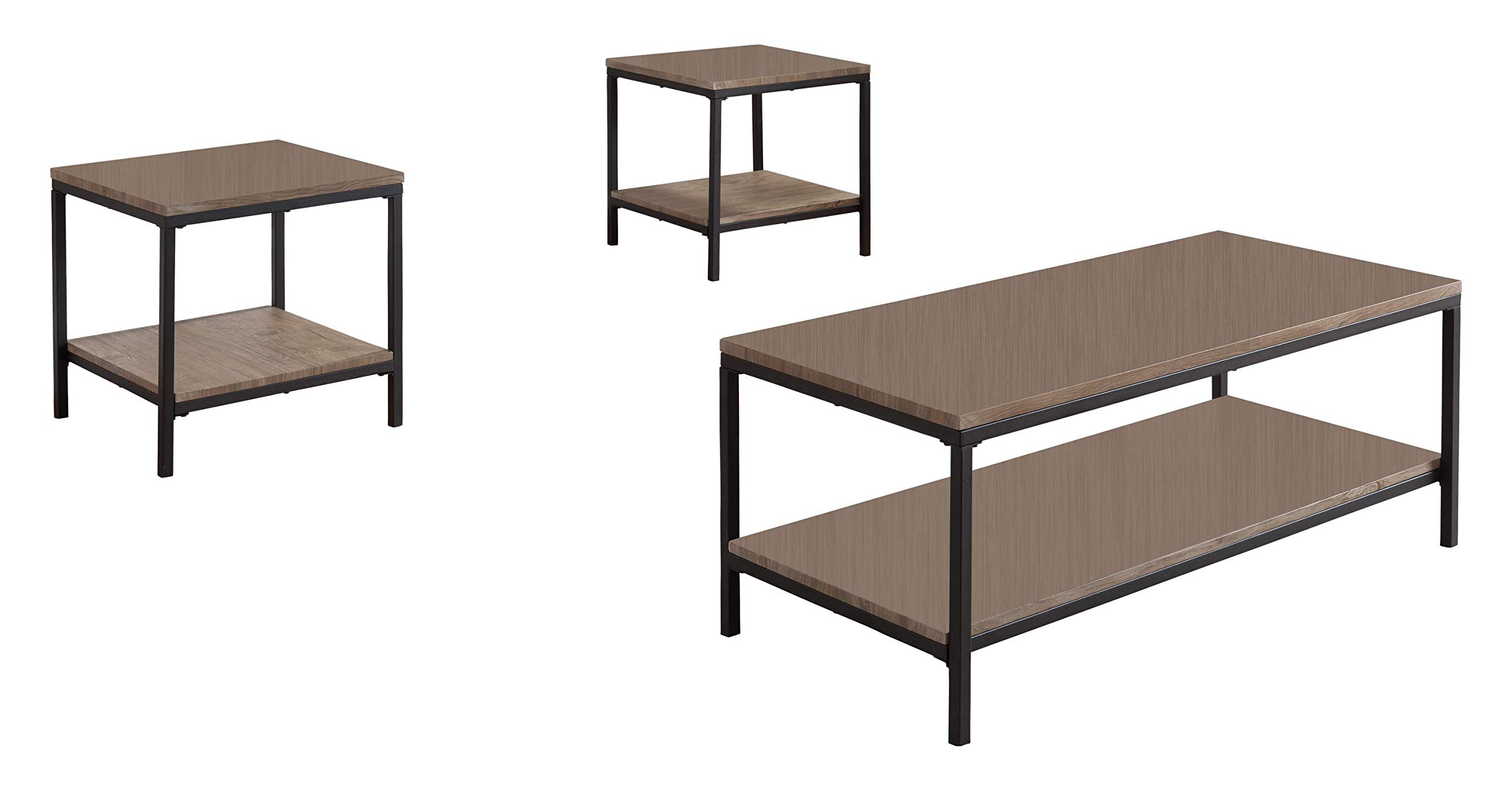 Kings Brand Furniture - 3-Piece Gray Wood and Black Metal Frame Coffee Table Set with 2 End Tables for Living Room, Lounge, and Office Decor