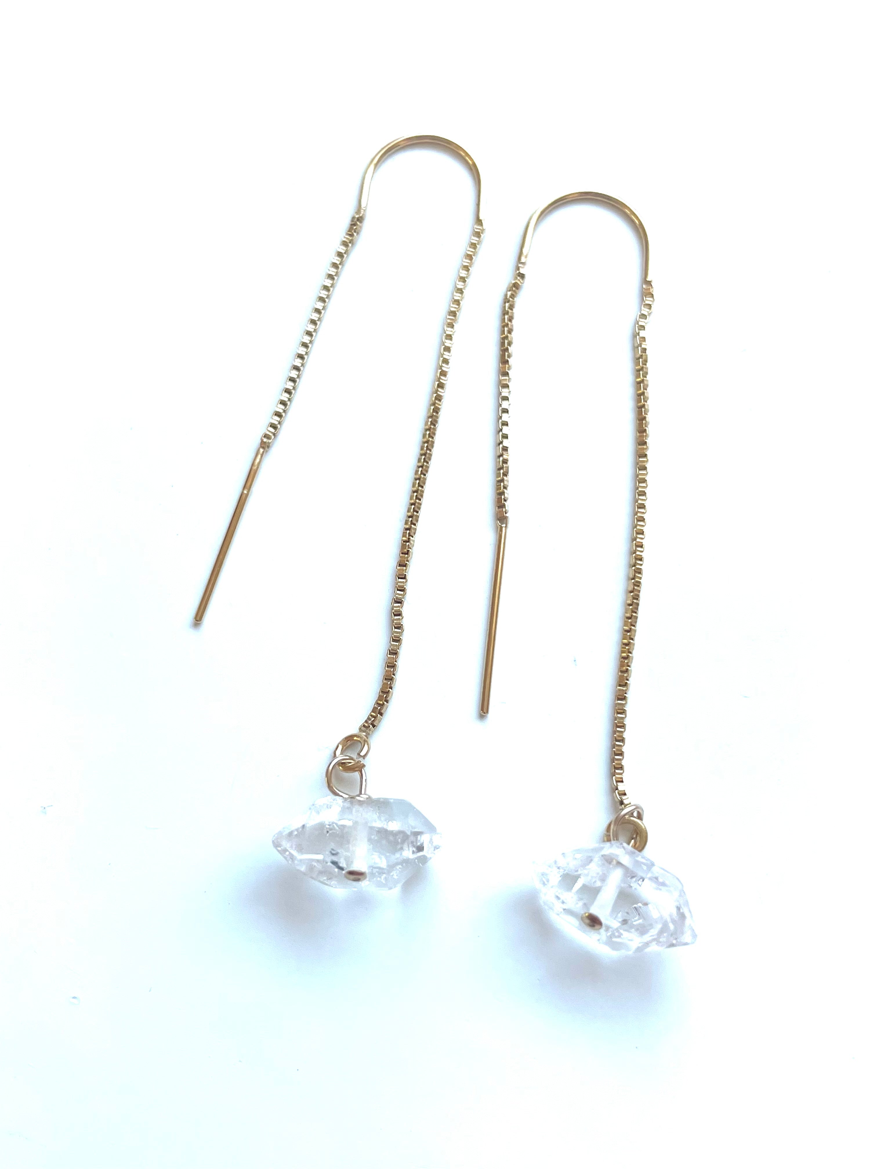Herkimer Diamond Threader Earrings - 14K Gold Filled or Sterling Silver Dangle Earrings for Women | Elegant Everyday Jewelry & Gift for Bridesmaids