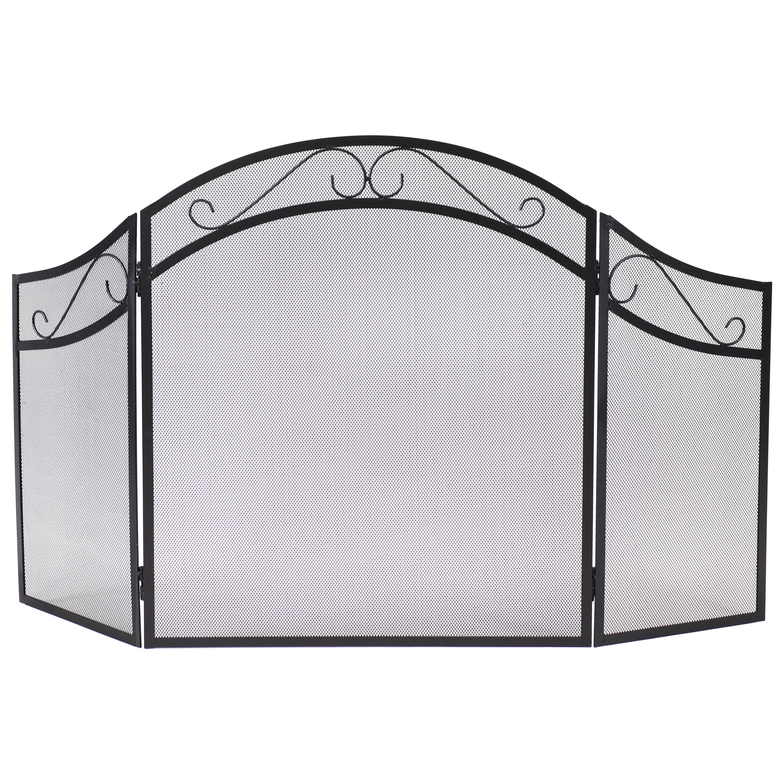 Sunnydaze 3-Panel Steel Fireplace Screen with Elegant Scroll Design - Foldable Fireplace Cover for Indoor & Outdoor Use - Perfect for Living Rooms, Patios, and Decorative Home Safety