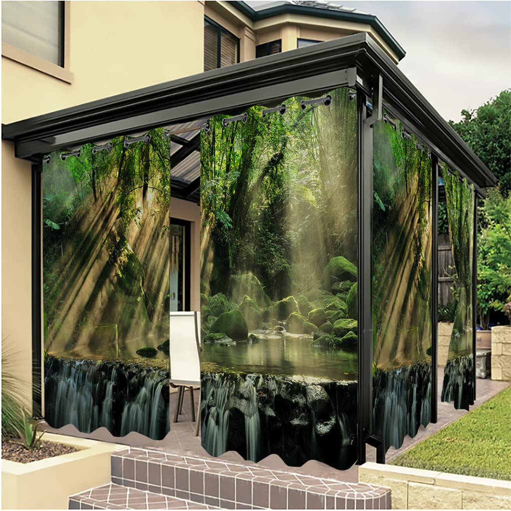 Upgraded Waterproof 3D Printed Outdoor Blackout Curtains for Patio, Gazebo, Pergola & Garden - 2 Panels 54x108 Inch - Sun Protection & Privacy Curtains for Outdoor Living Spaces, Poolside Lounging & Backyard Relaxation