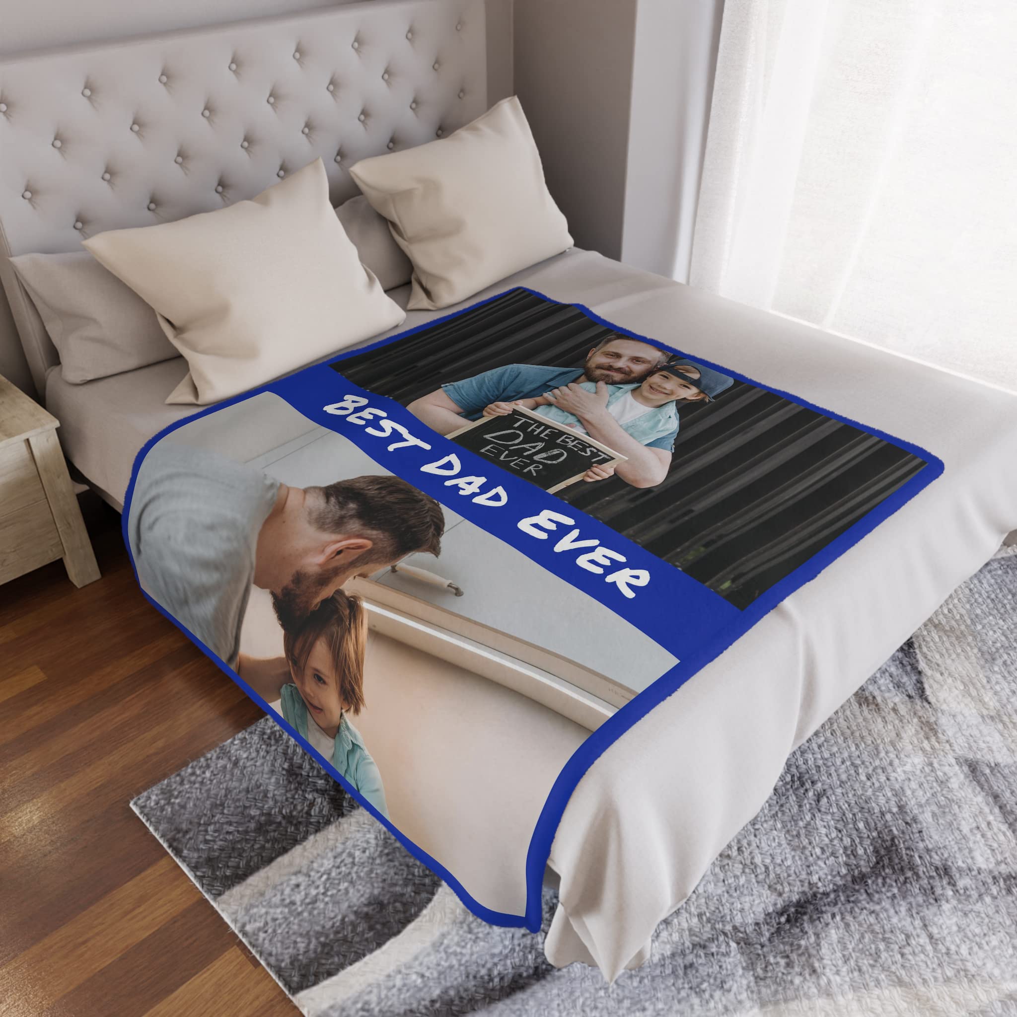Personalized Photo Blanket - Custom Fleece Throw with Text & Collage - Soft Flannel Blanket for Dad, Grandpa, Husband - Perfect Father's Day Gift from Daughter, Son or Wife - Great for Cuddling, Home Decor & Special Occasions