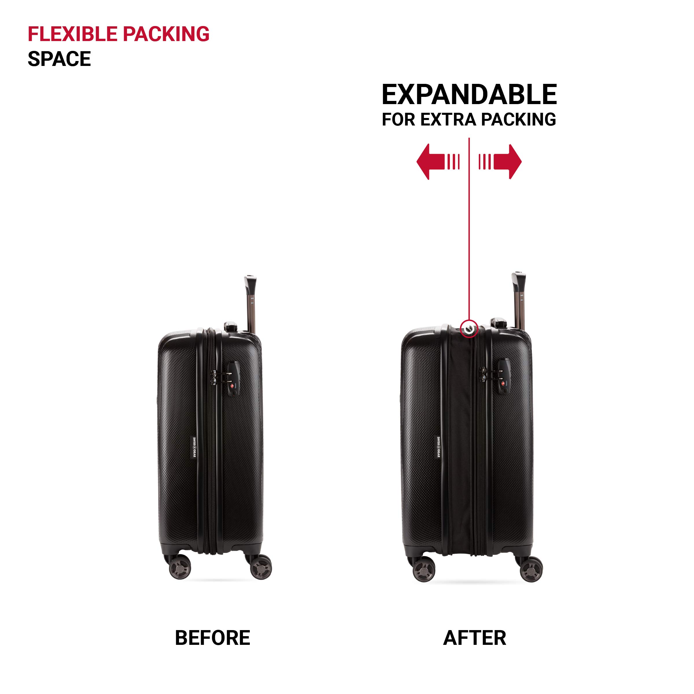 SwissGear 7272 Energie Expandable Hardside Carry-On Luggage 19-Inch with 360° Spinner Wheels & TSA Lock - Black | Perfect for Business Travel & Weekend Getaways