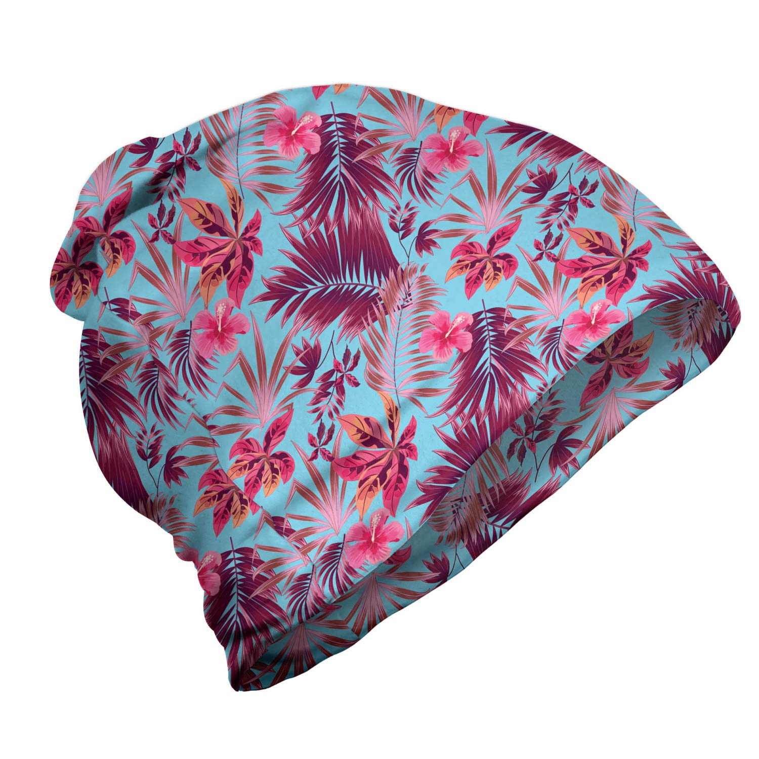 Ambesonne Unisex Beanie - Hawaiian Art Jungle Blooms Pattern, Warm Knit Winter Hat for Men & Women - Perfect for Hiking, Camping, and Outdoor Winter Activities