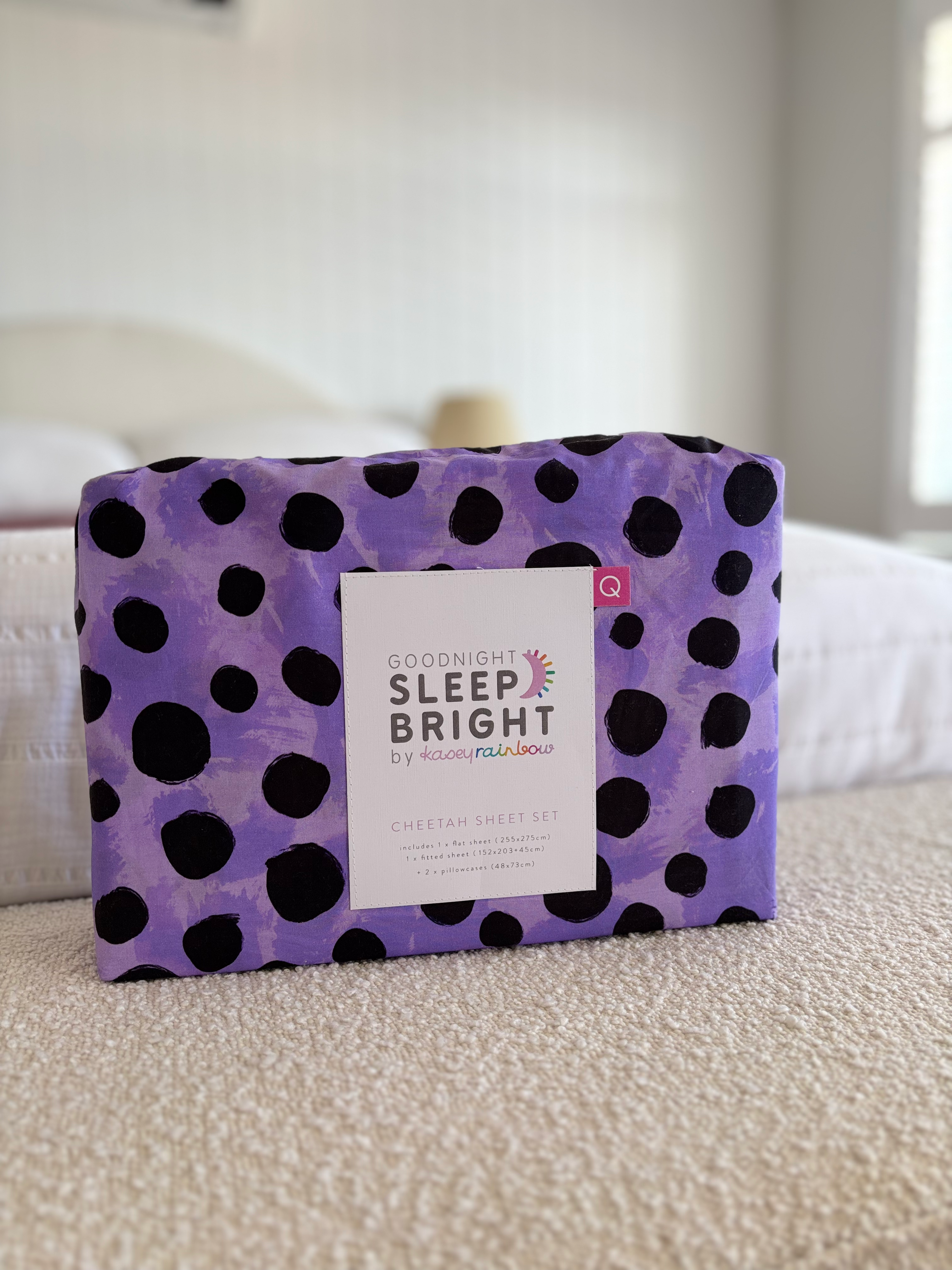 Kasey Rainbow Purple Cheetah Print Sheet Set - Soft Luxury Bedding for Queen Size Beds - Perfect for Modern Bedrooms & Guest Rooms