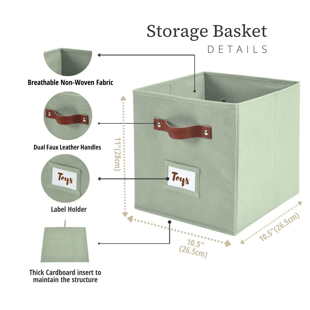 DECOMOMO Fabric Storage Bins 6-Pack, 10.5 x 11 Inch Cube Organizer Bins with Labels - Sage Green Closet & Shelf Organizers for Bedroom, Nursery, Office Storage Solutions