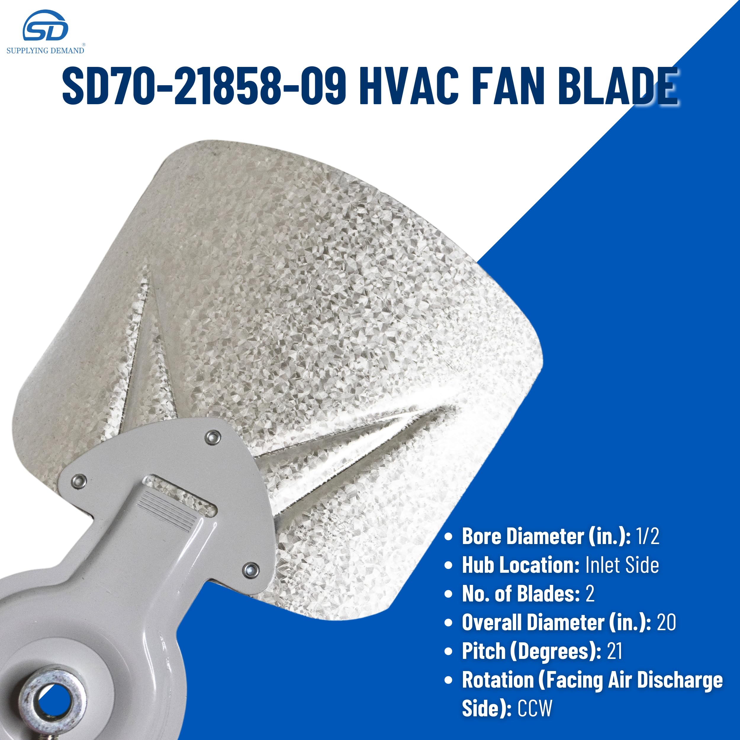 70-21858-09 HVAC Fan Blade - 20 Inch Counterclockwise (CCW) 2-Blade with 21-Degree Pitch - Replacement for Air Conditioning & Heating Systems - Perfect for Home, Office, and Commercial HVAC Units