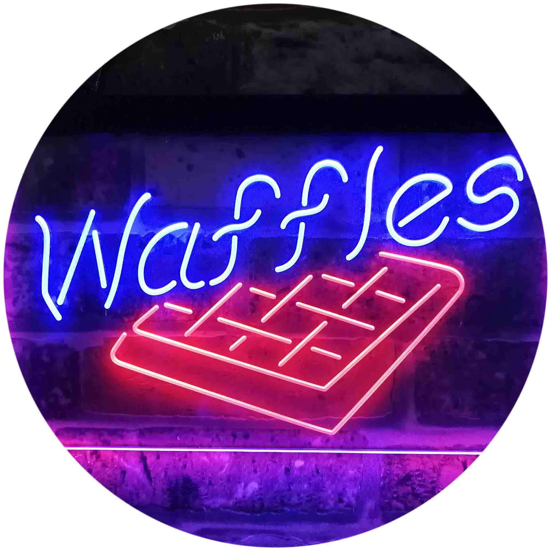 ADVPRO Waffles Snack Café Dual Color LED Neon Sign - Blue & Red 24x16 Inches Wall Decor for Coffee Shop, Bakery, Restaurant & Home Bar Lighting