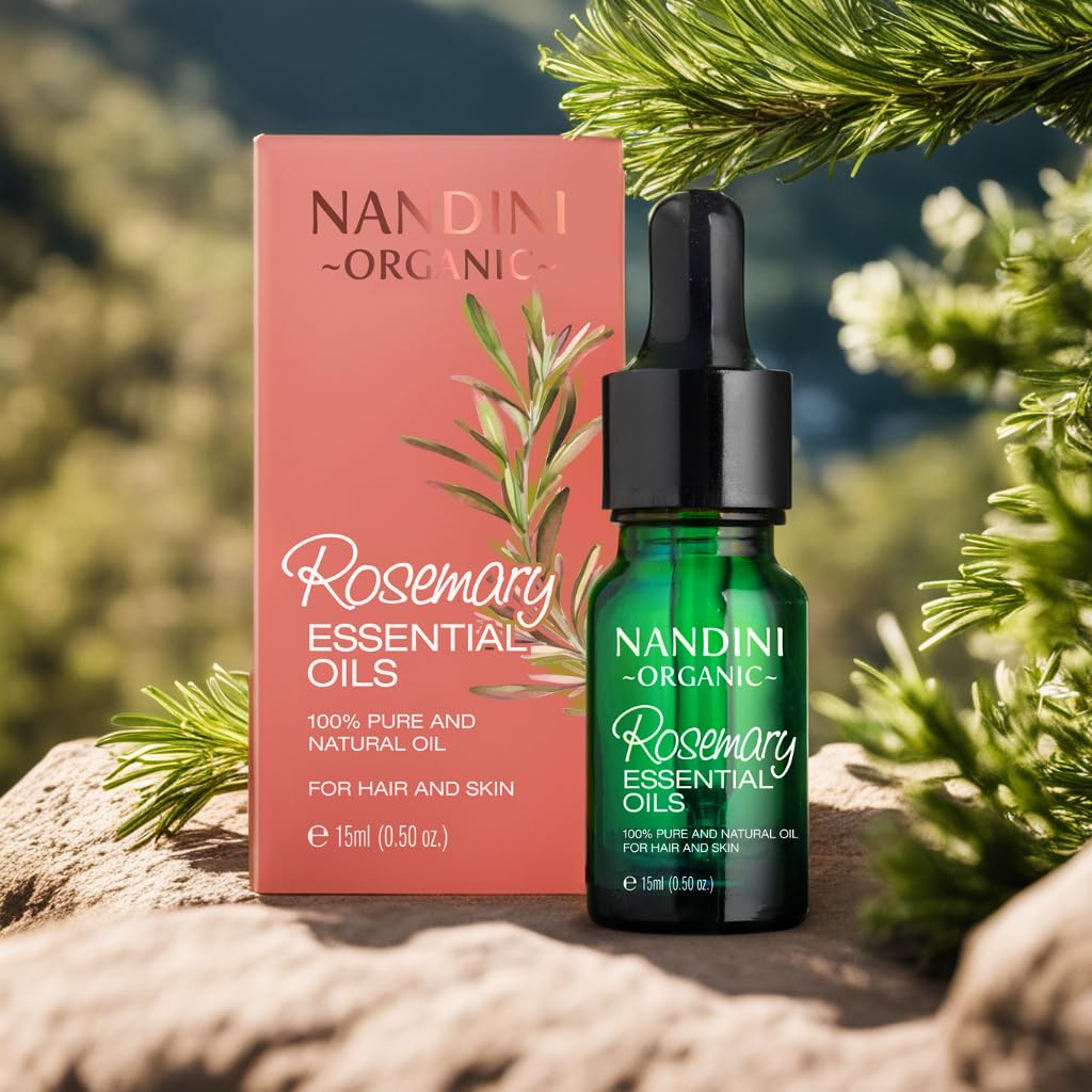 Nandini Organic Rosemary Essential Oil | 100% Pure & Natural | Multipurpose Oil for Skin & Hair Care | Controls Sebum, Prevents Dandruff & Promotes Hair Growth | Aromatherapy & Scalp Treatment | Perfect for DIY Beauty, Massage & Relaxation
