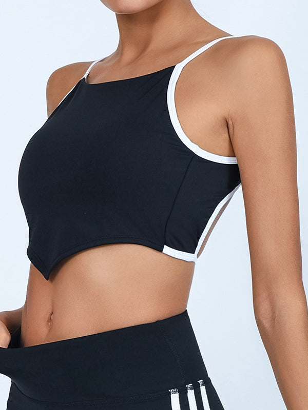 ZASUWA Women's Quick-Dry Sports Bra - Contrast Color, Elastic, Breathable Hollow Out Backless Design for Yoga, Running & Gym Workouts