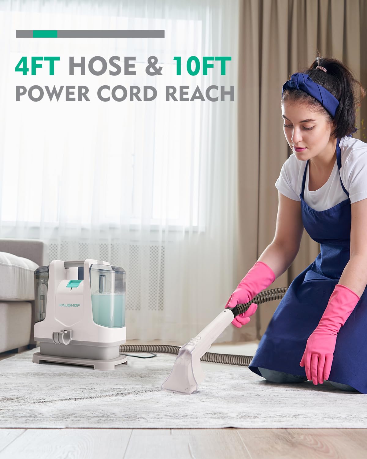HAUSHOF Portable Carpet Spot Cleaner & Upholstery Cleaner Machine - Lightweight Handheld Deep Cleaner for Pet Stains, Sofa, Rug, Mattress, Car Seat & Curtain - White & Light Grey - Perfect for Home, Office and Car Interior Cleaning