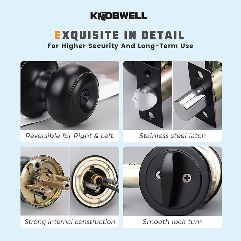 KNOBWELL Black Keyed Entry Door Knob with Deadbolt Set - Secure Front Door Lock for Home & Office